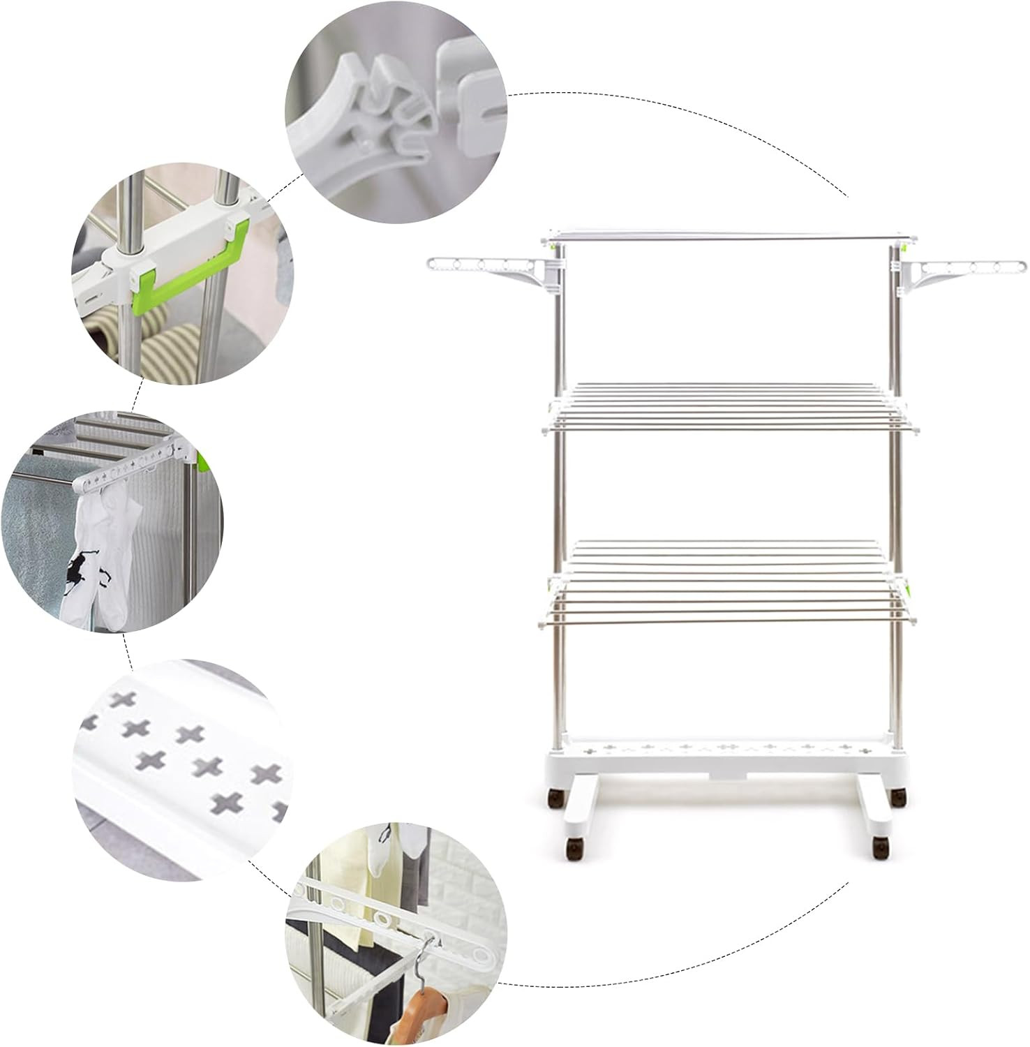 4-Tier Foldable Clothes Drying Rack with Wheels for Indoor & Outdoor Use