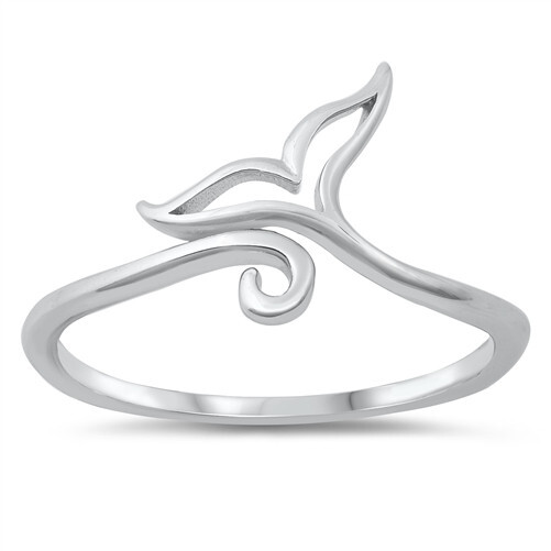 Whale mermaid tail sterling silver toe rings