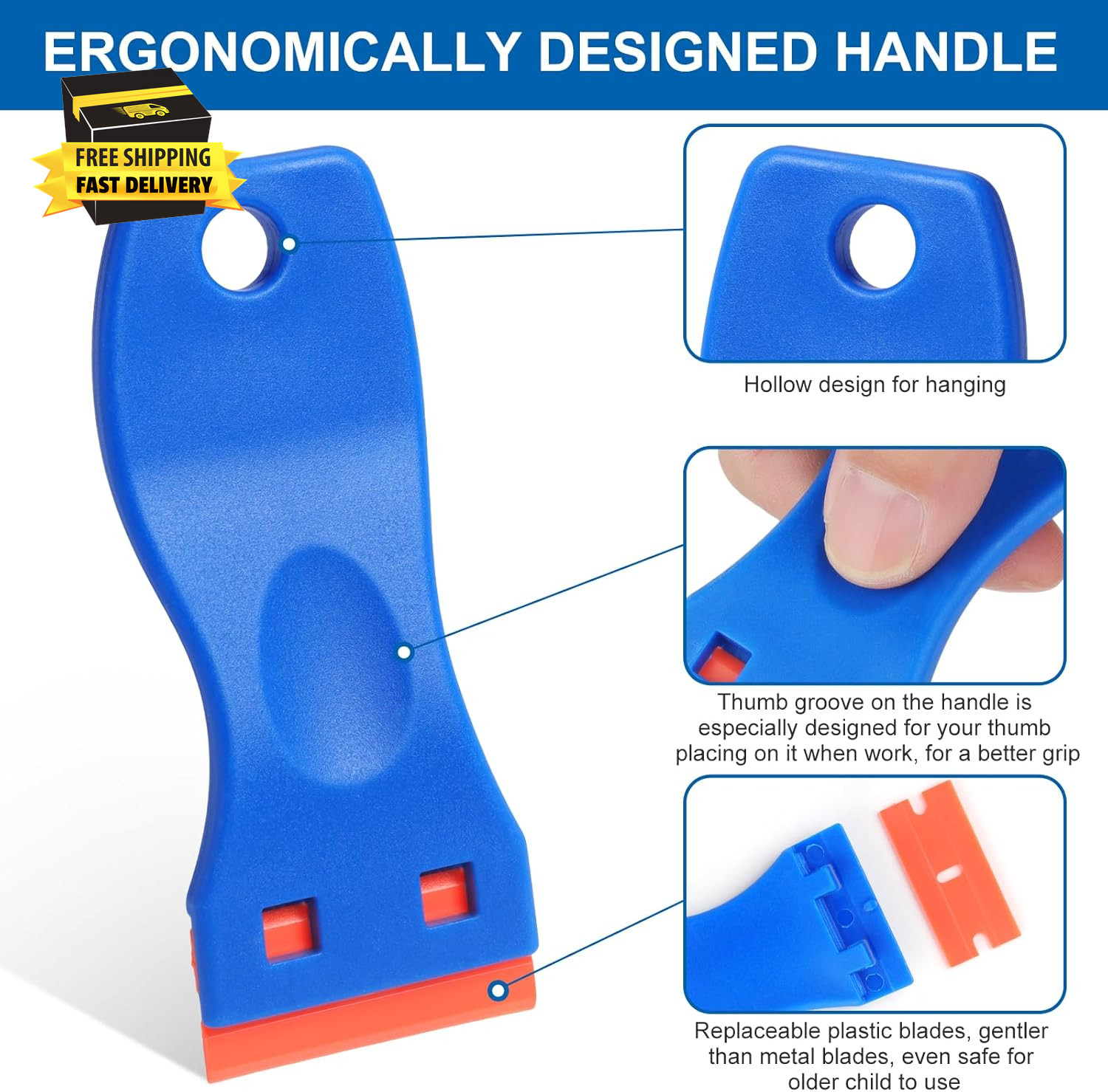 Plastic Razor Blade Scraper Tool, 2 Pcs Razor Scraper with 20 Pcs Plastic Blades