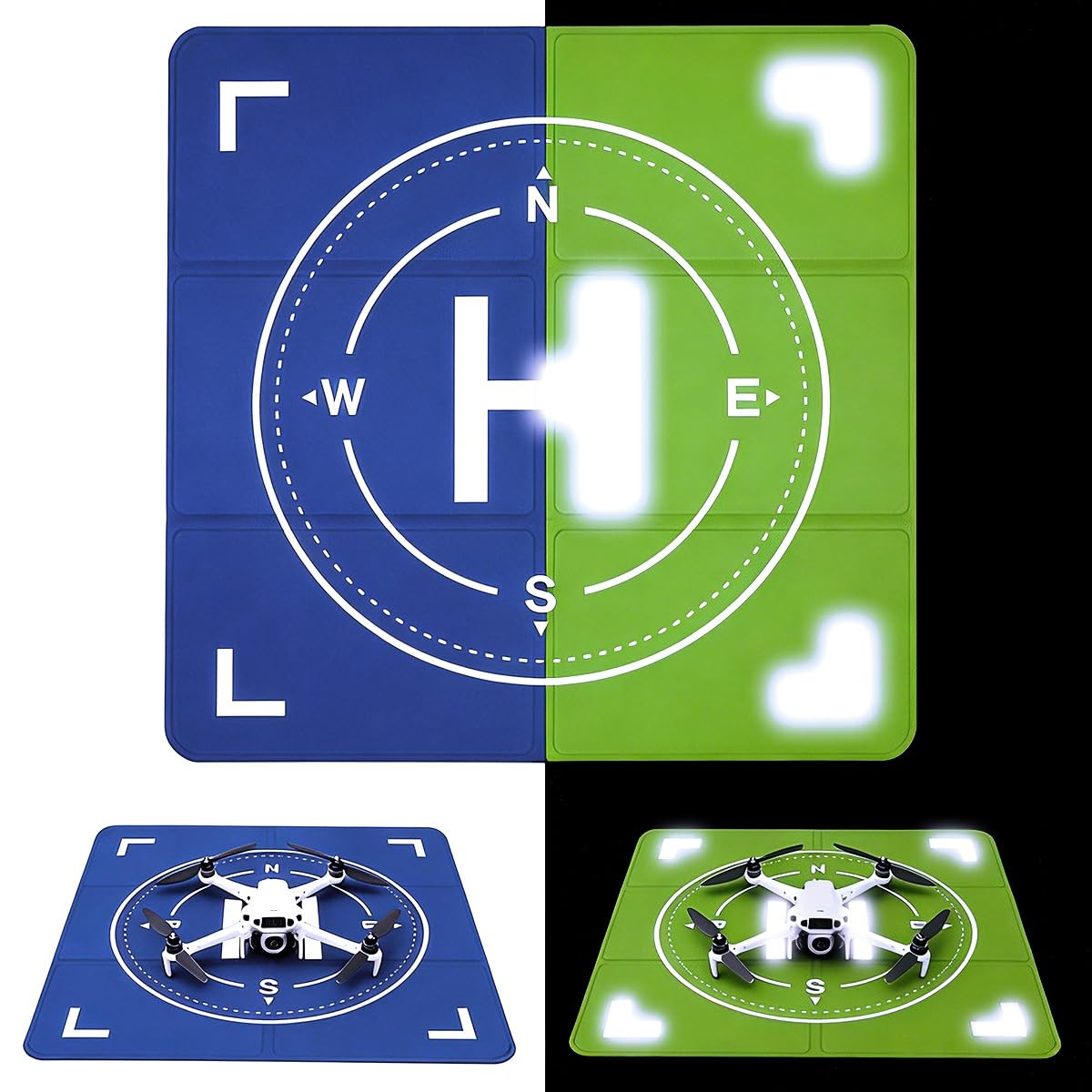 Drone Landing Pad Weighted, Foldable Launch 26-inch square, Blue/Green