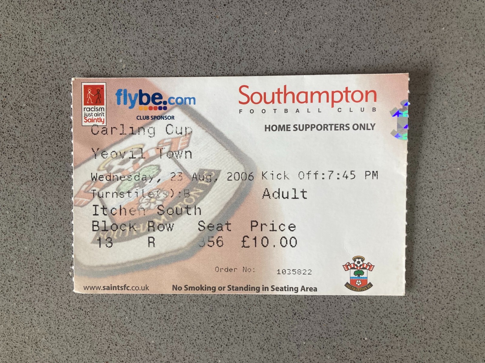 Southampton v Yeovil Town 2006-07 Match Ticket