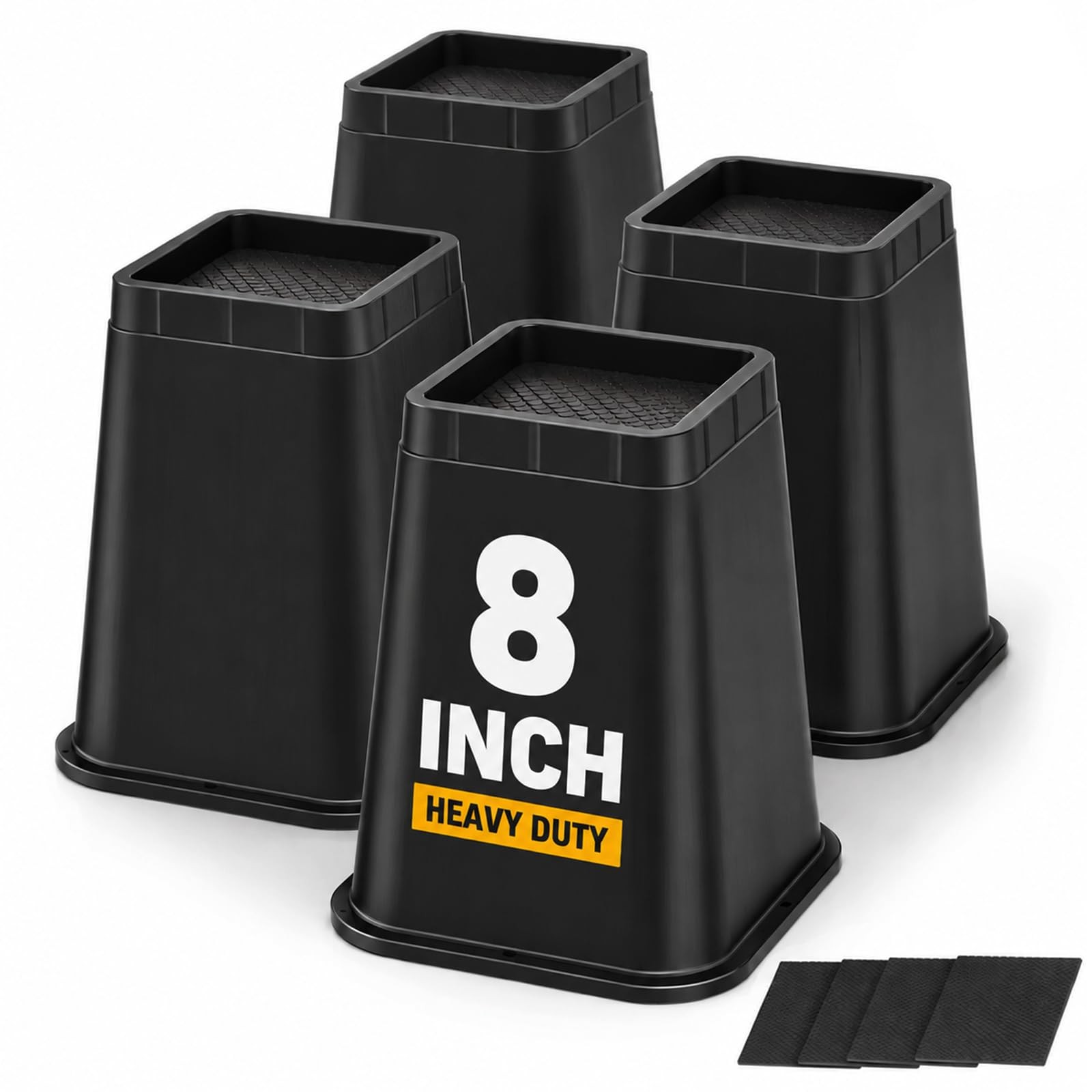 8 Inch Heavy Duty Bed Risers Non Slip Furniture Lifts Storage Black 4 Pack