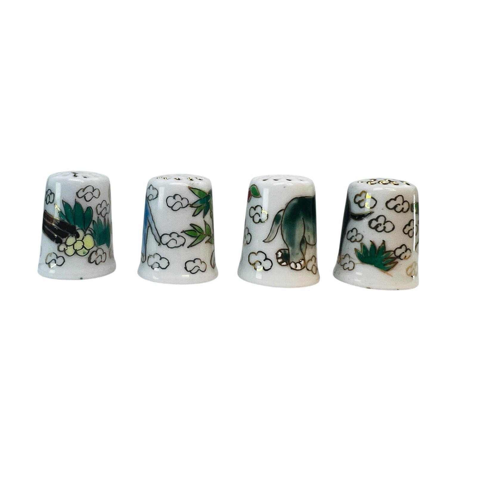 Set of 5 Elephant Thimbles Porcelain Asian Vintage Souvenir Collectible