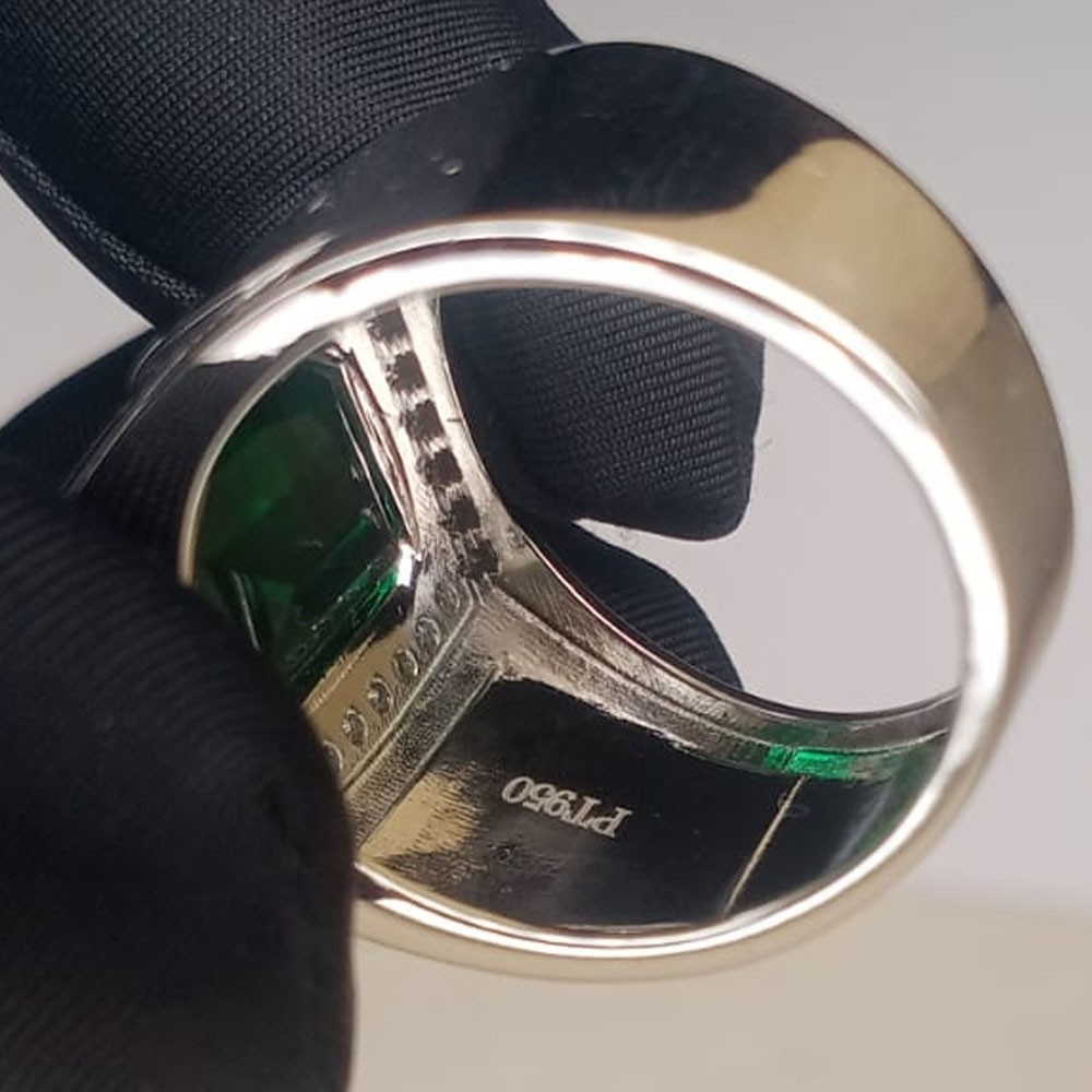 5.90Crt Emerald Natural Green Emerald & Diamond Men's Ring 950 Pt Solid Platinum