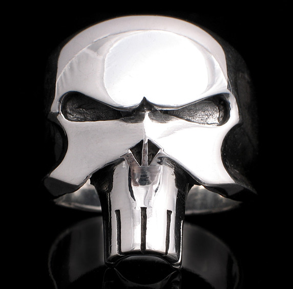925 Sterling Silver Skull Punisher Men's Ring