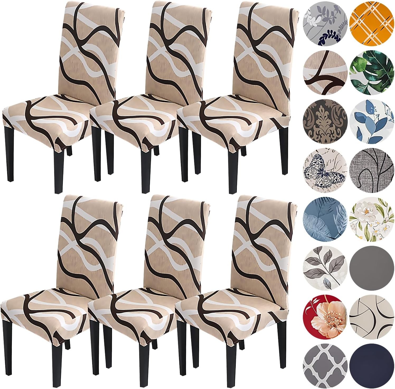 6 Pack Chair Covers Dining Room,Soft Spandex Removable Washable Anti-dust Seat