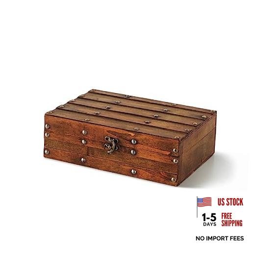 - Wooden Memory Storage Box with Hinged Lid, 11.2x7.8x3.5 In | Keepsake Chest