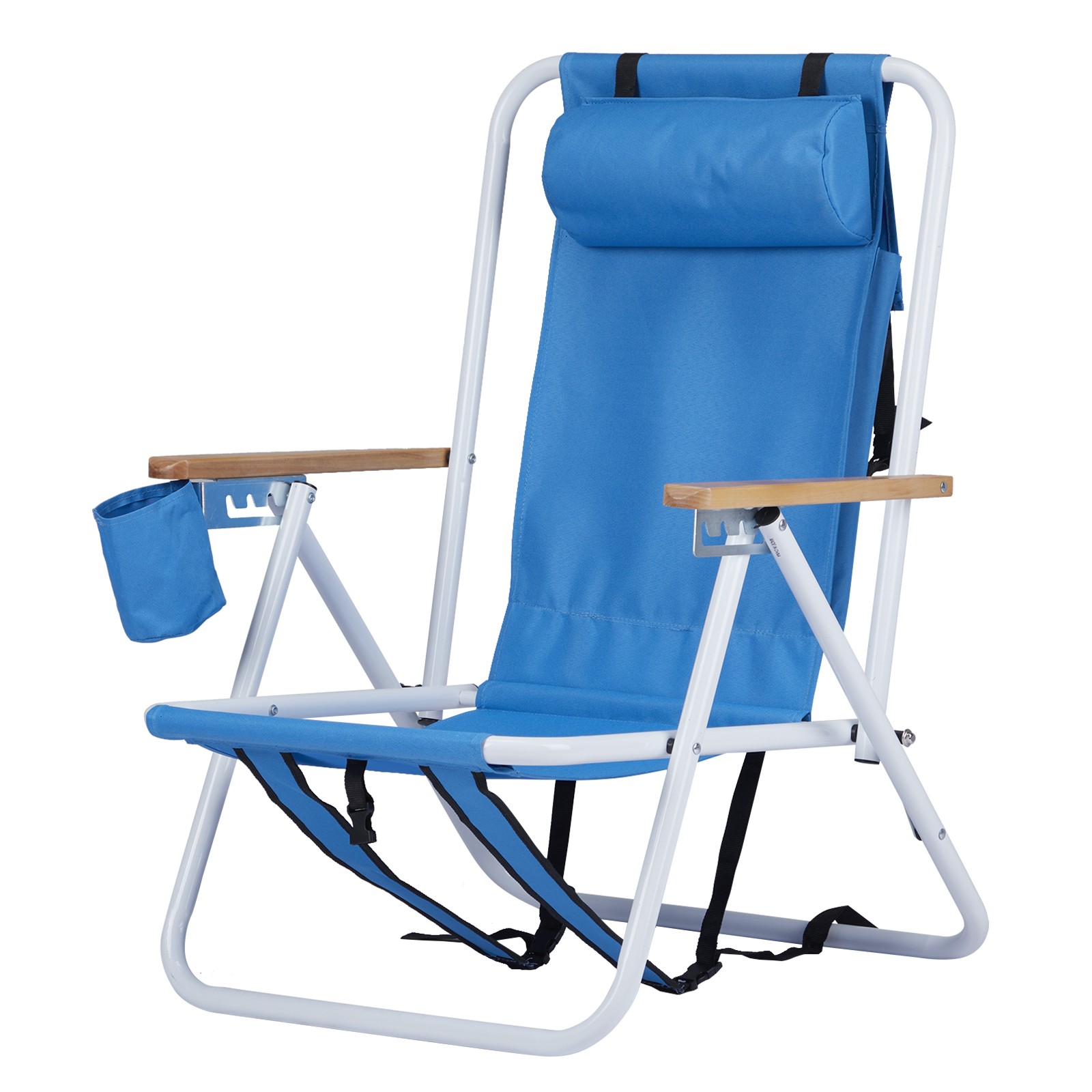 Portable High Strength Beach Chair with Adjustable Headrest Blue