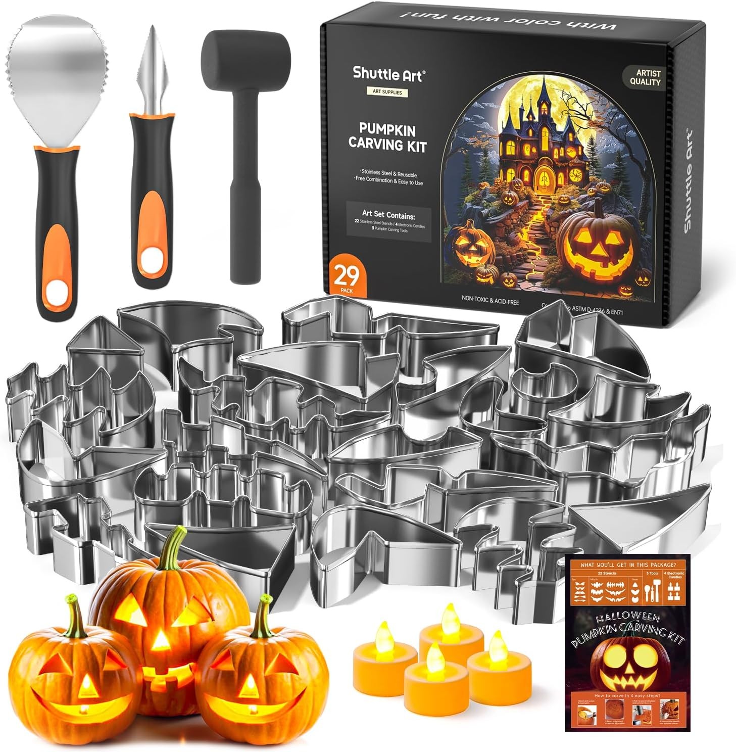Shuttle Art 29PCS Halloween Pumpkin Carving Kit, 22 PCS Medium, Silver