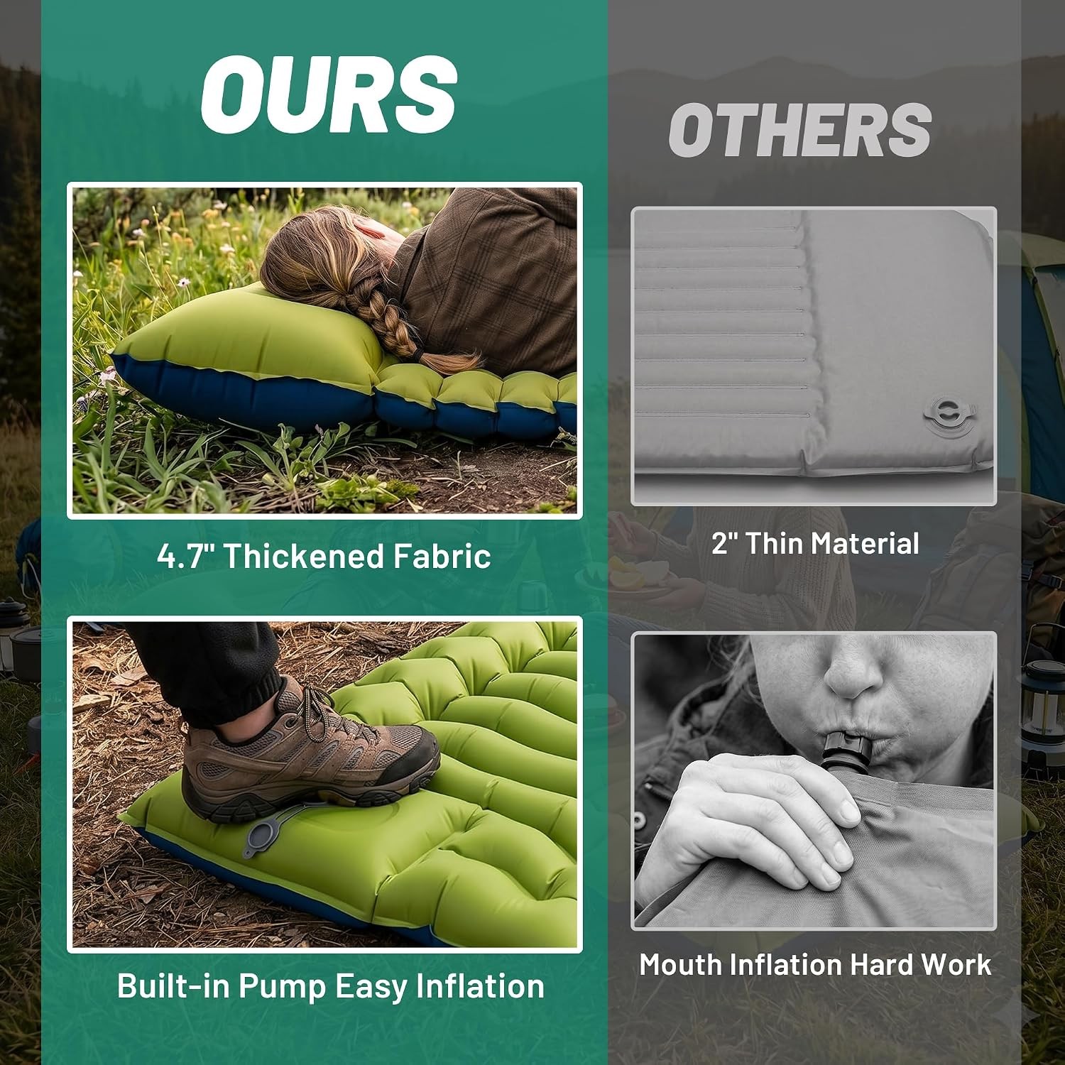 Overmont Inflatable Sleeping Pad for Camping - 4.7" Extra Thick Inflating Campin