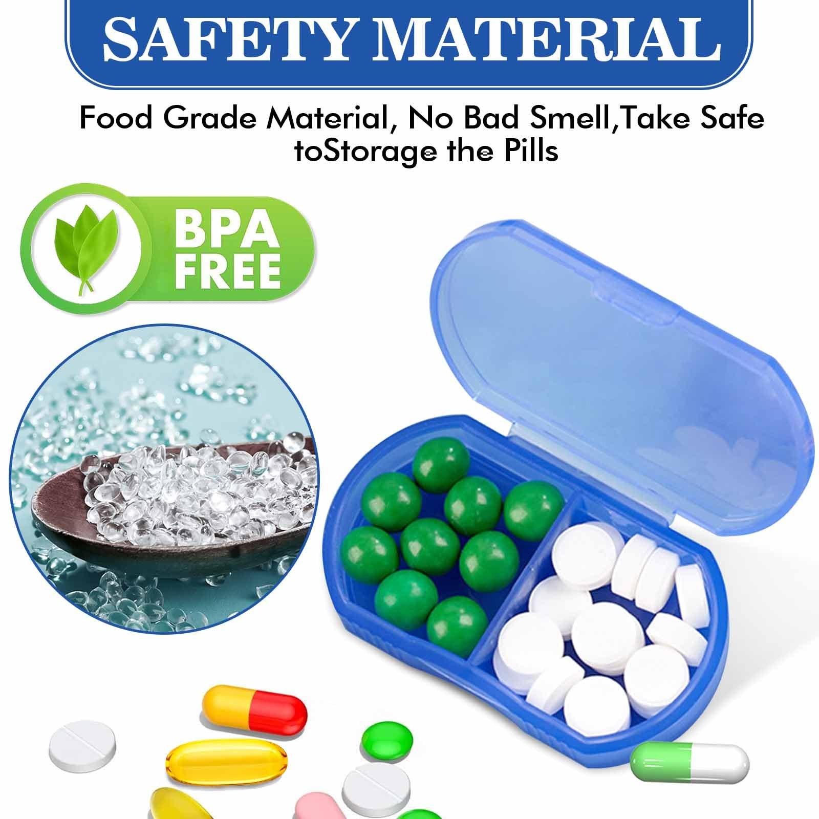 Pill Case for Purse Small Organizer Portable 2-Grids Box, Blue 1pcs