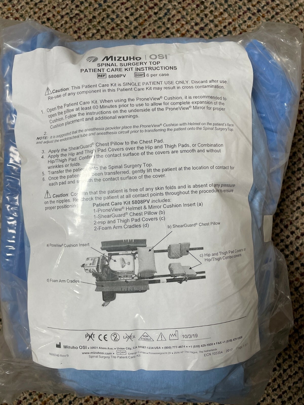 Mizuho OSI Jackson Table Spinal Surgery Top Patient Care Kit- 5808PV