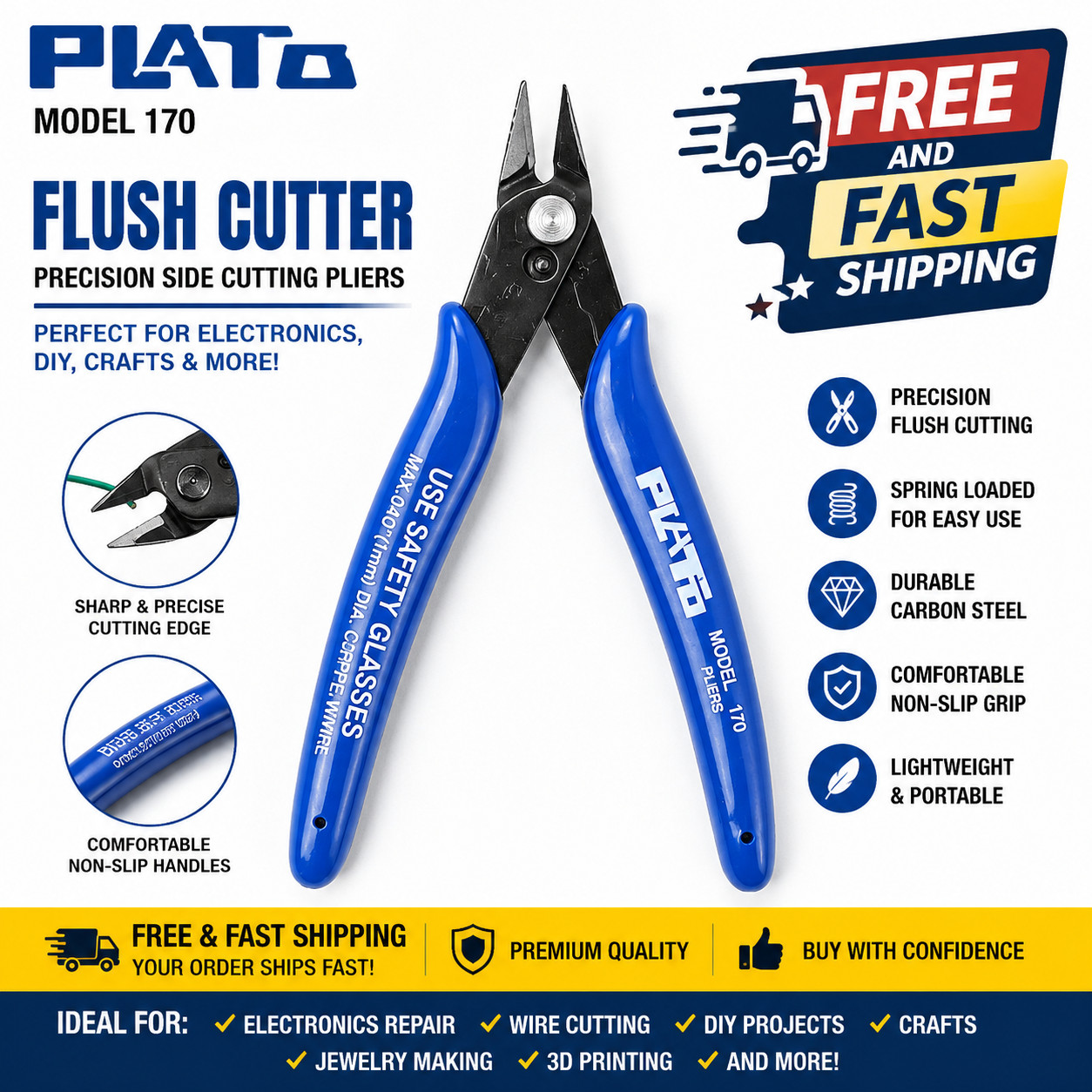 Plato 170 Flush Wire Cutter Precision Side Cutting Pliers Electronics DIY Tool