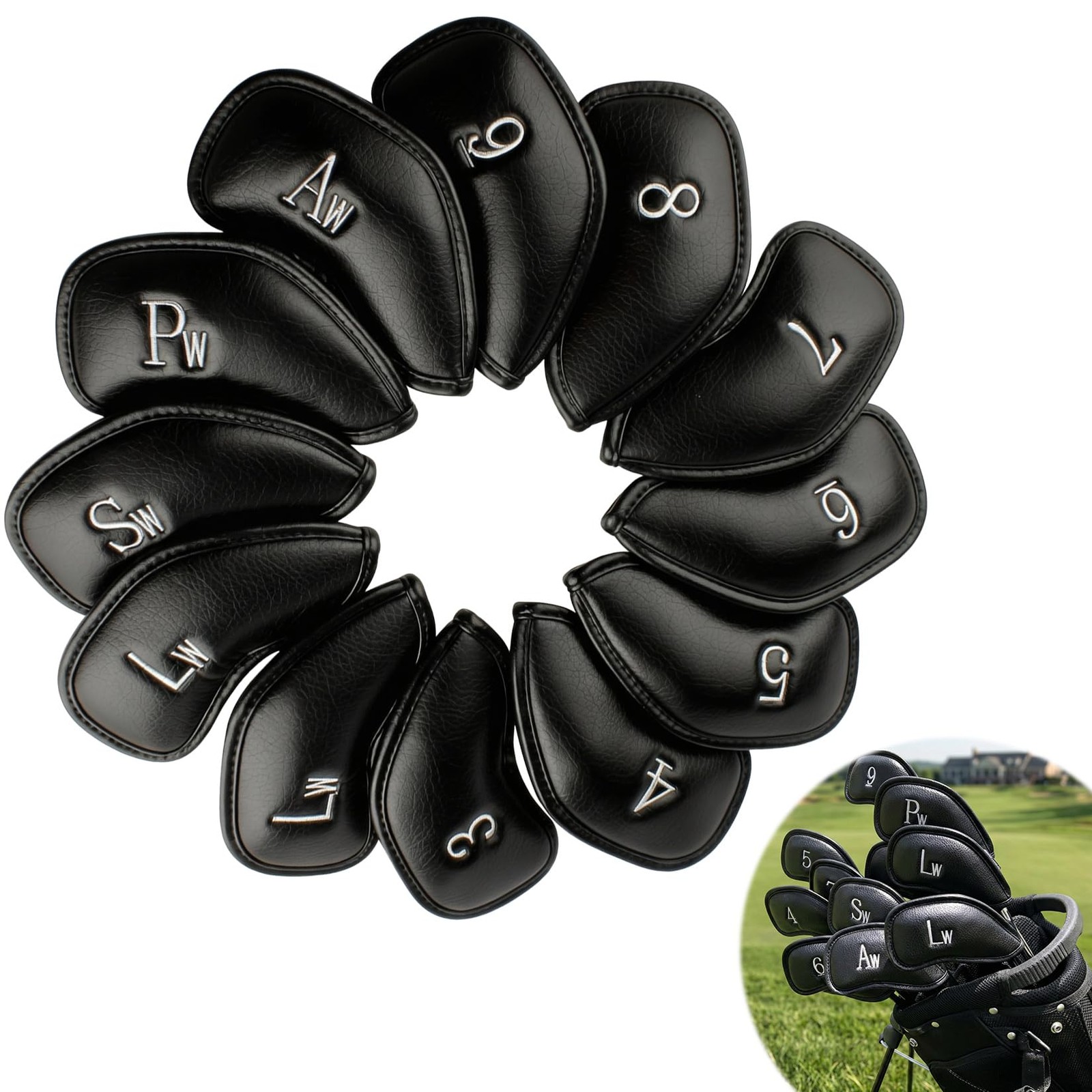 12 Pcs Golf Iron Covers Set - Synthetic Leather Golf Iron Head Covers for Clu...