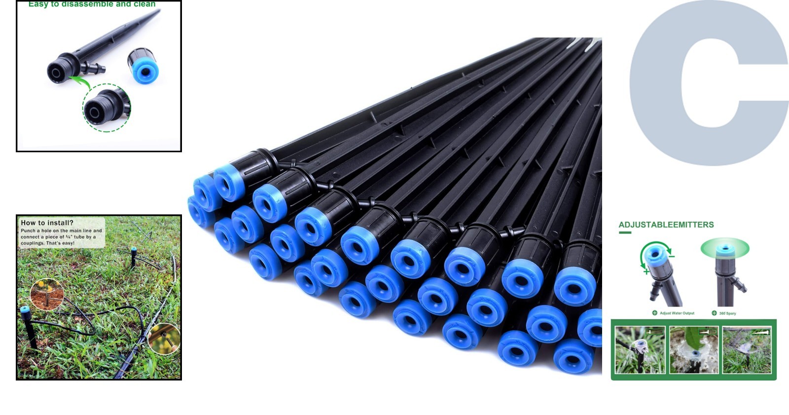 50PCS Adjustable Drip Emitters – 360° Sprayers for Efficient Garden Irrigation