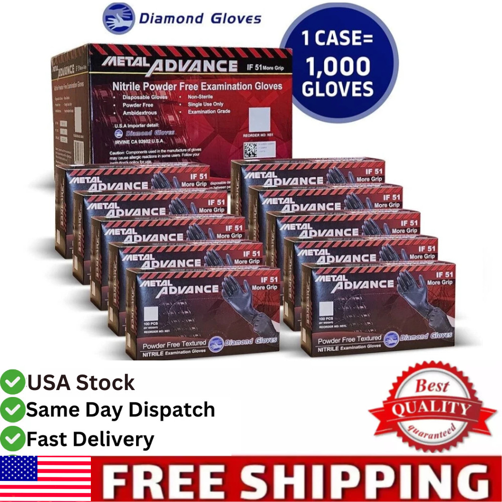 Medical Nitrile Exam Gloves, Black, Powder-Free Food-Safe Clean Disposable Glove