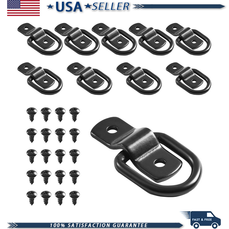 1/4 D-Ring Tie Down Anchors, 2400 lbs Heavy Duty Kit, 10 PCS, Black, Trailer Tru