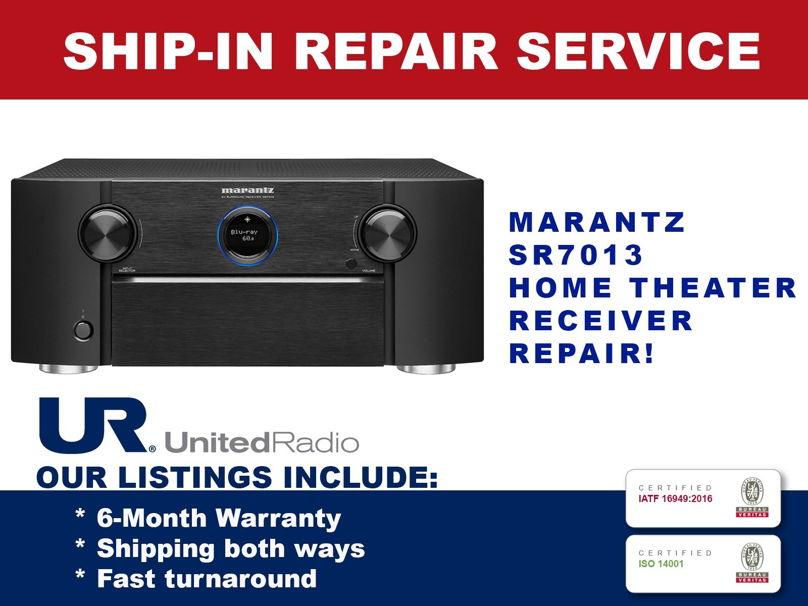 REPAIR SERVICE FOR MARANTZ SR7013 9.2 CHANNEL HOME THEATER RECEIVER