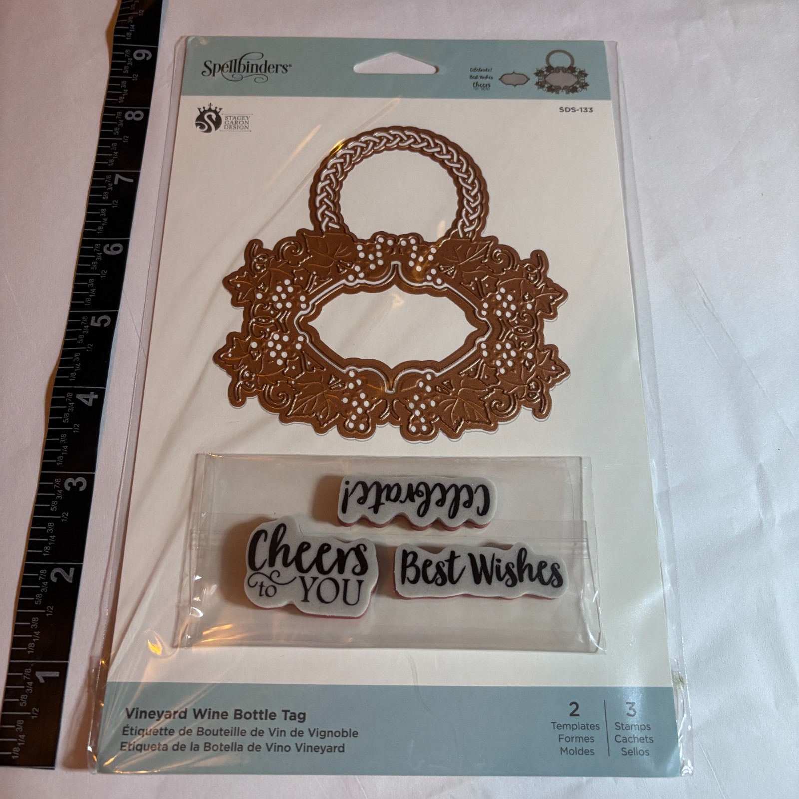 Spellbinders SDS-133 Vineyard Wine Bottle Tag Die & Stamp Set New Paper Craft