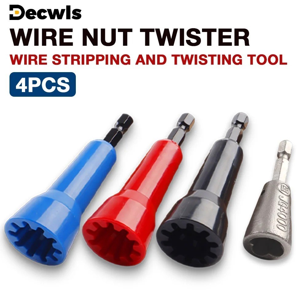 4PCS Wire Stripping Twisting Tool, Electrical Drill Stripper Cable Nut Twister