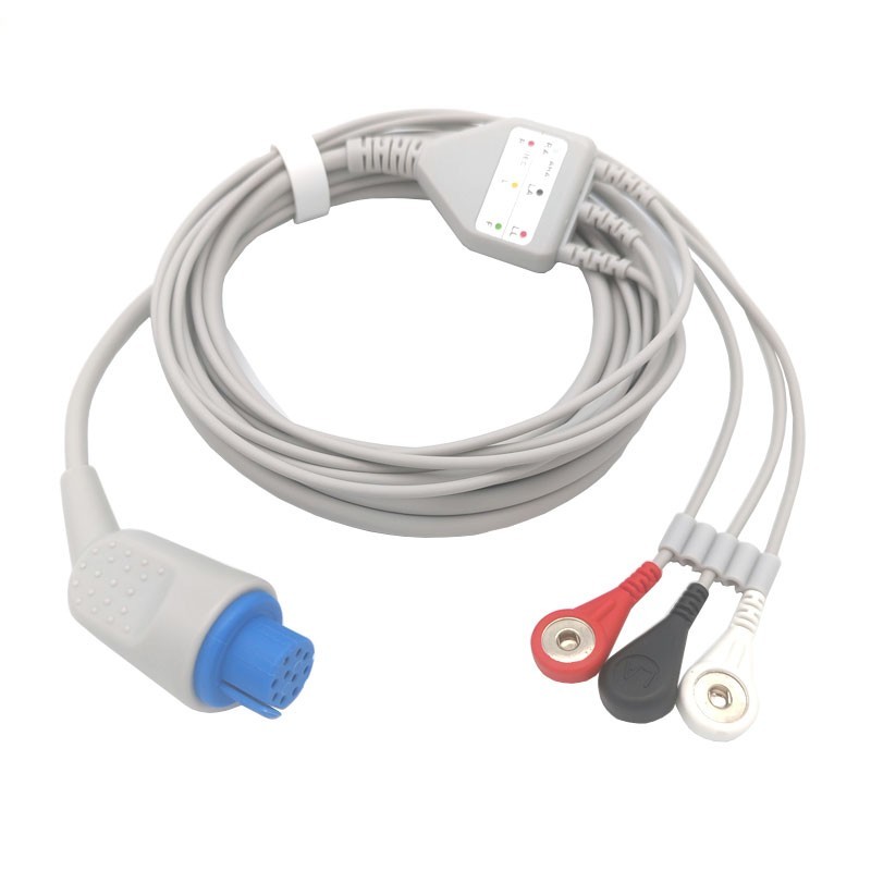 10pin Direct-Connect ECG Patient Cable 3-Leads Snap Compatible with Datex-Ohmeda