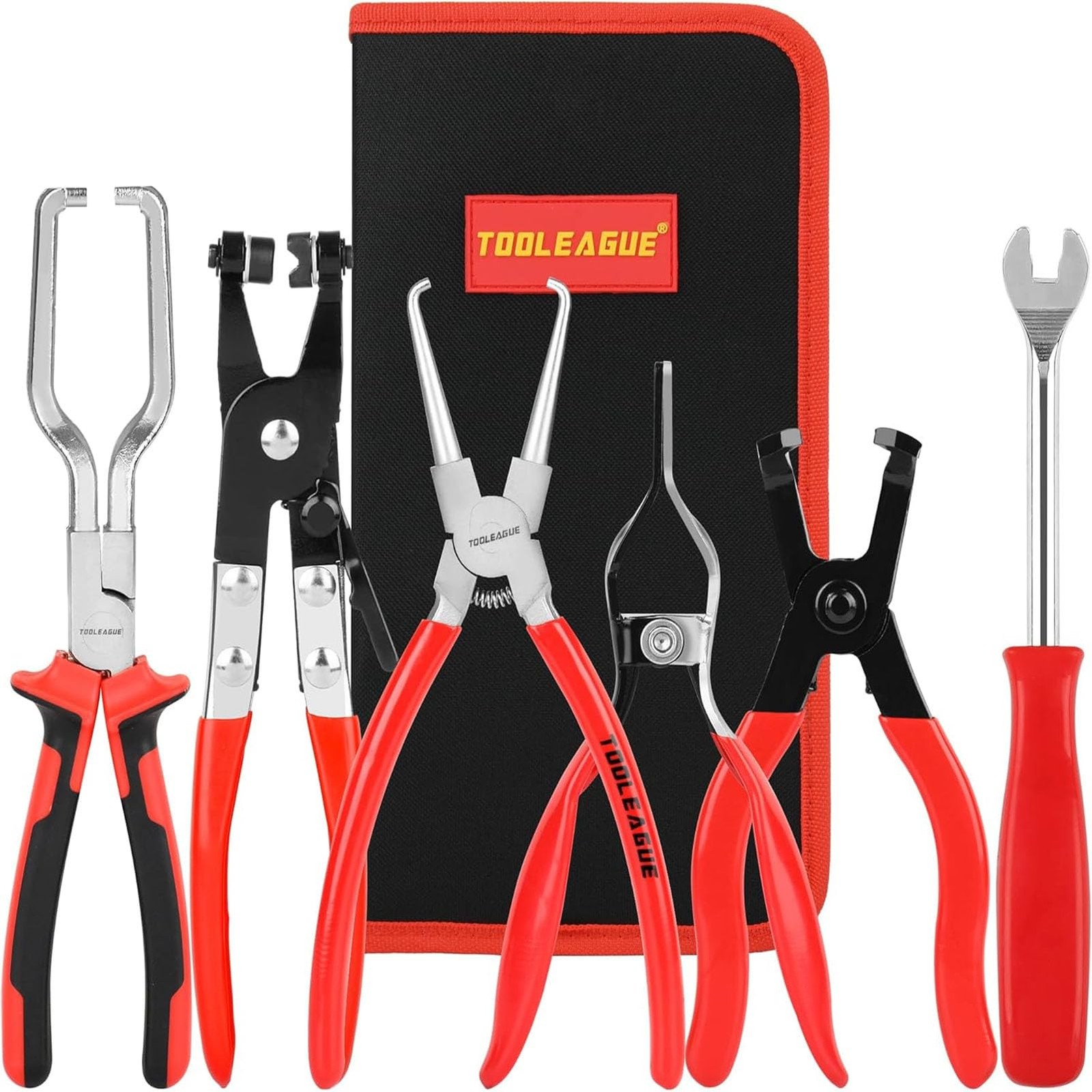 TOOLEAGUE Fuel Line Pliers Set 6Pcs, Hose Remover, 9" Filter 6 pcs, Red