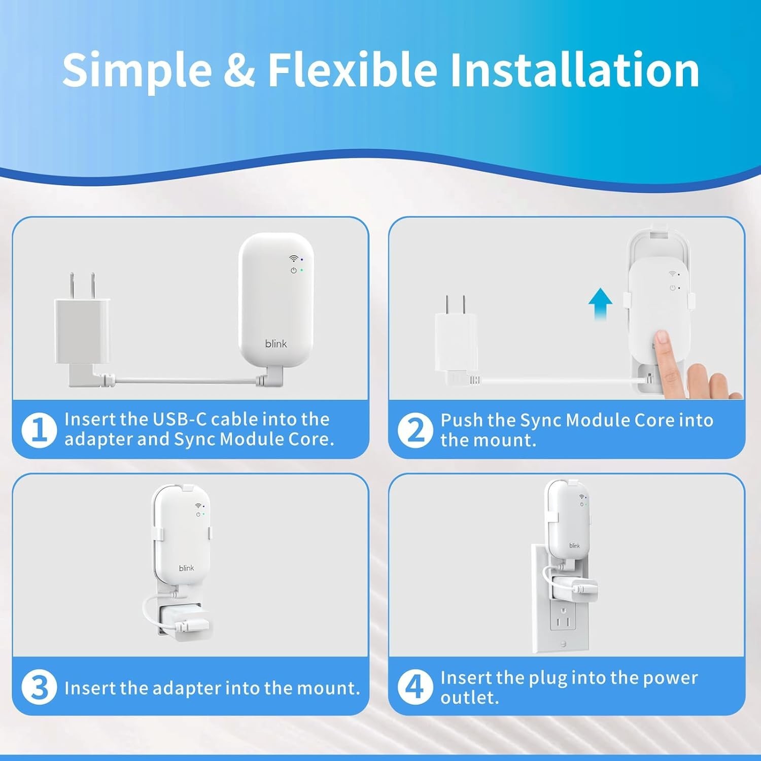No-Drill Wall Outlet Mount for Blink Sync Module Core - Clean Cable Management