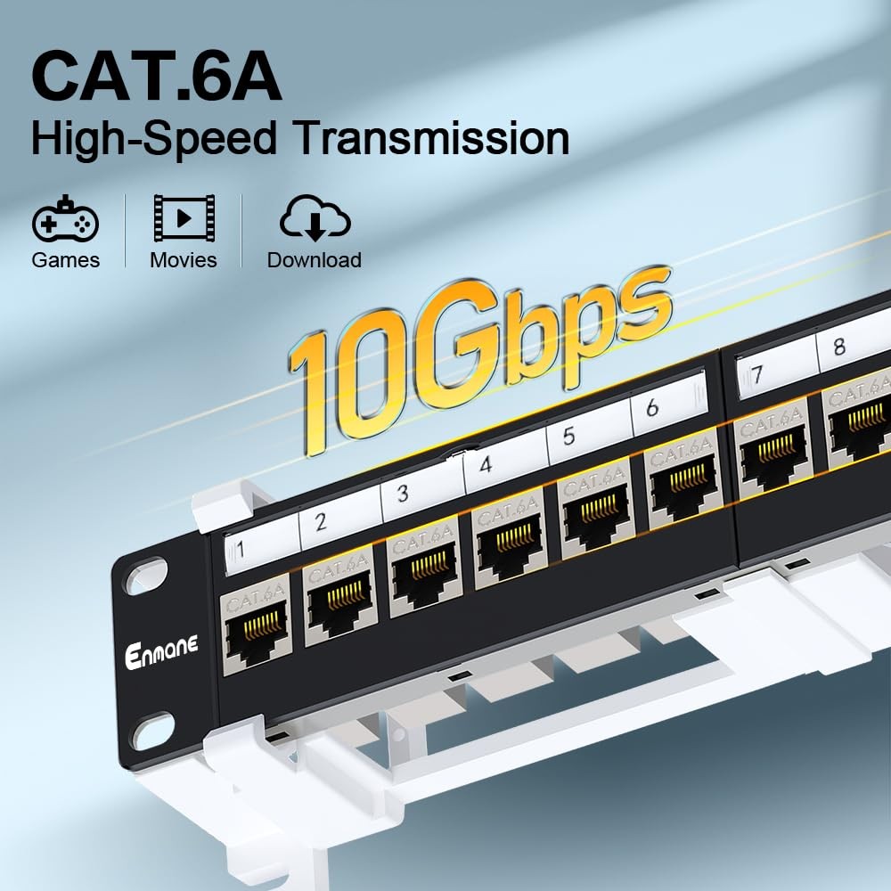 12 Port Patch Panel CAT6a Patch Panel EC Listed Wall Mount 10 Inch Bracket In...