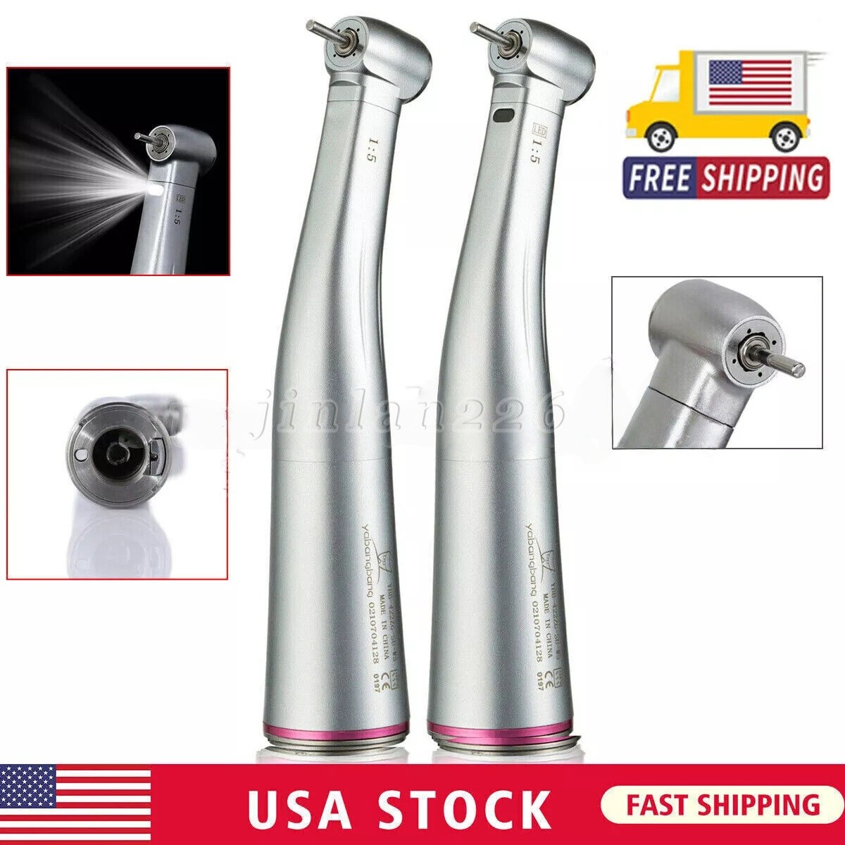 Dental 1:5 Increasing Contra Angle Fiber Optic Handpiece 1:1 Fit Electric Motor