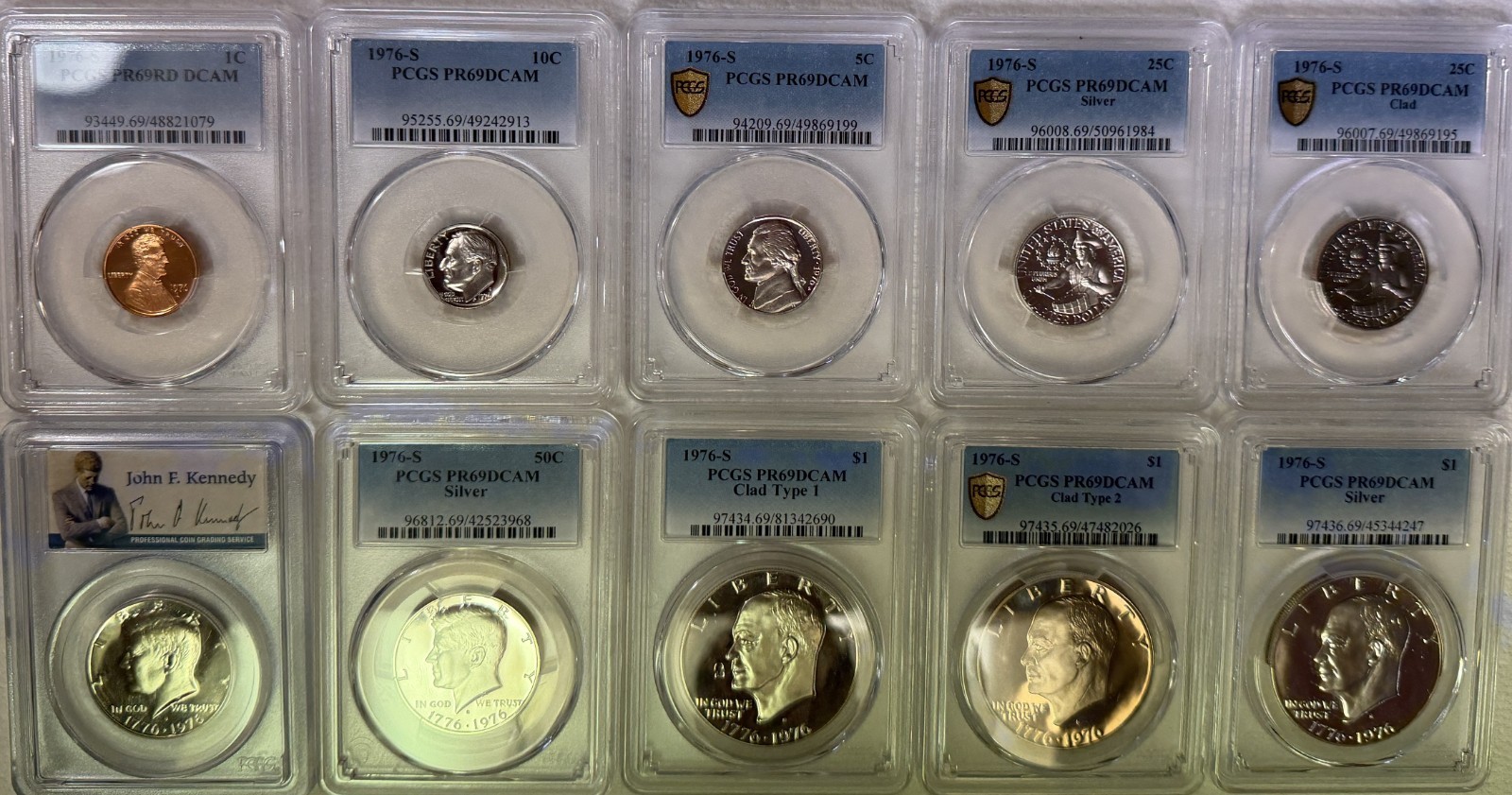 1976 S Major Varieties Proof Set (10 Coin Set) PCGS PR69DCAM