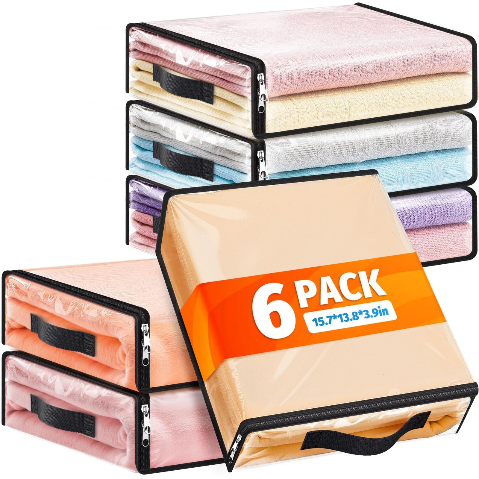 SpaceWhisper 6 Pack Clear Storage Bags, Plastic 15.7 x 13.8 x 3.9 Inch,