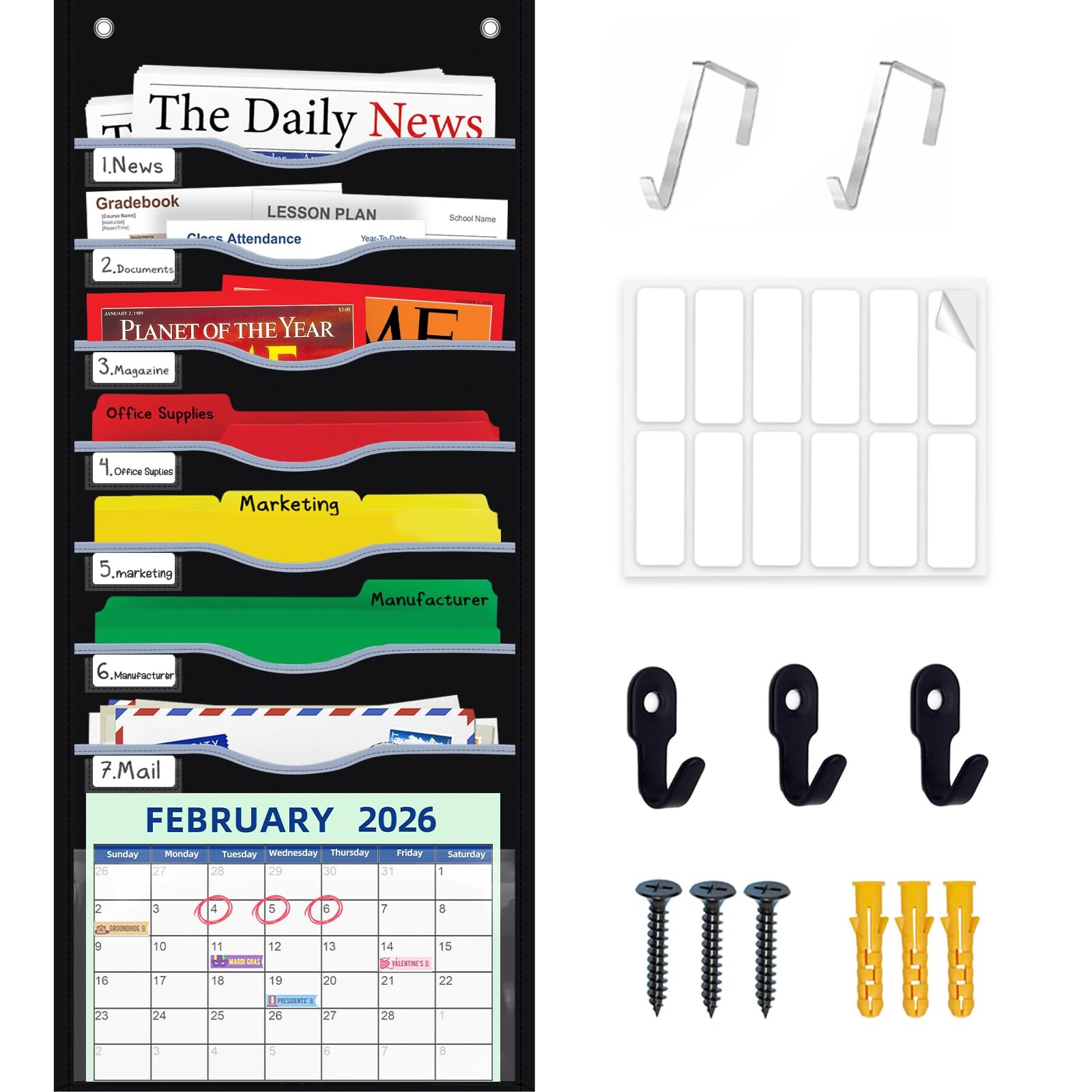 Hanging File Organizer 8 Pockets 15¾”W Legal/ Letter Size Paper Organizer, Po...
