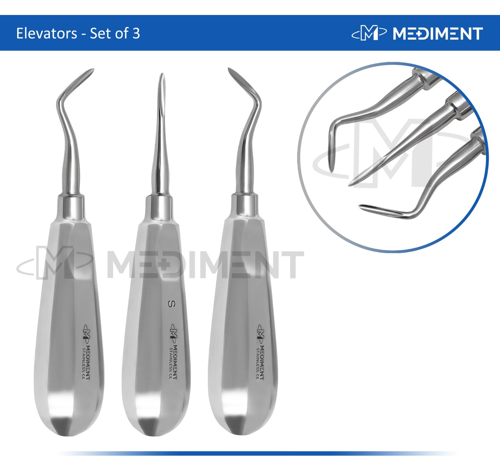 New Mediment Dental Root Elevators Set Of 3 PCS  Oral Surgery Elevators