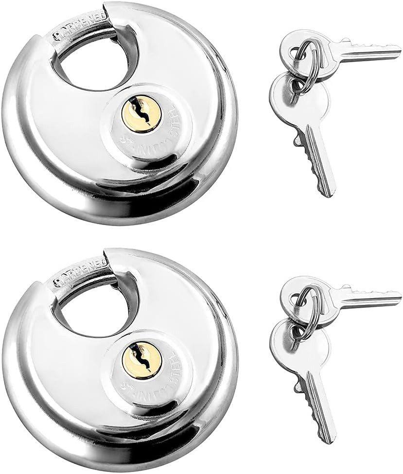 2 Pack Disc Padlocks Heavy Duty Steel Storage Lock 3/8" Shackle Keyed