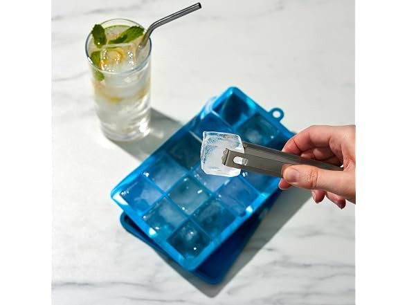 Host Ice Cube Tray with Lid Blue Marble 1.25-inch Cubes
