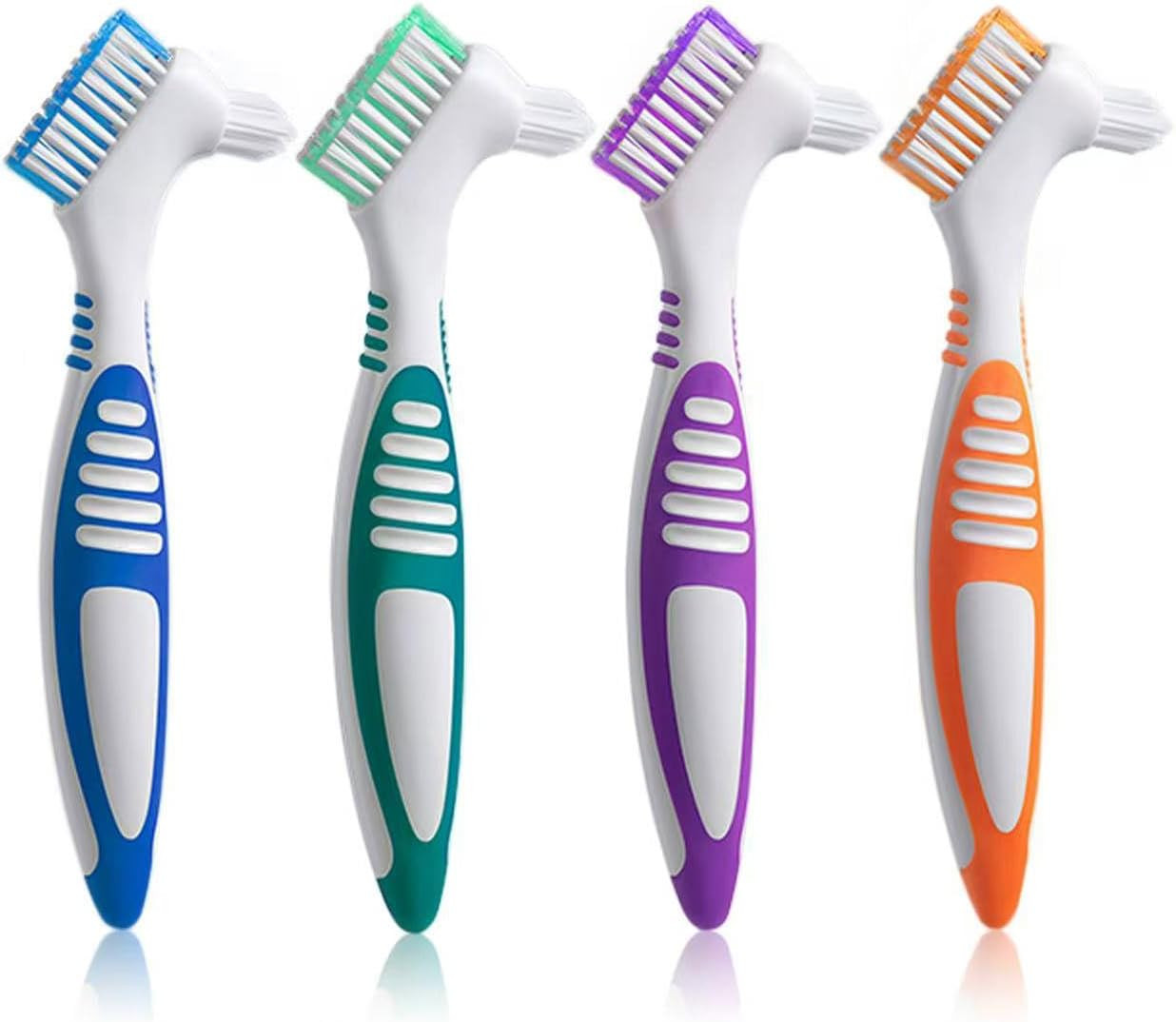 Cepillo para Dentaduras 4Pzs Doble Cara Mango Antideslizante Colores Surtidos