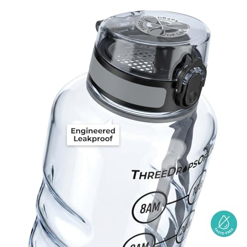 50oz Water Bottle Timer Reminder, Measuring Lines Container, Clear Tritan