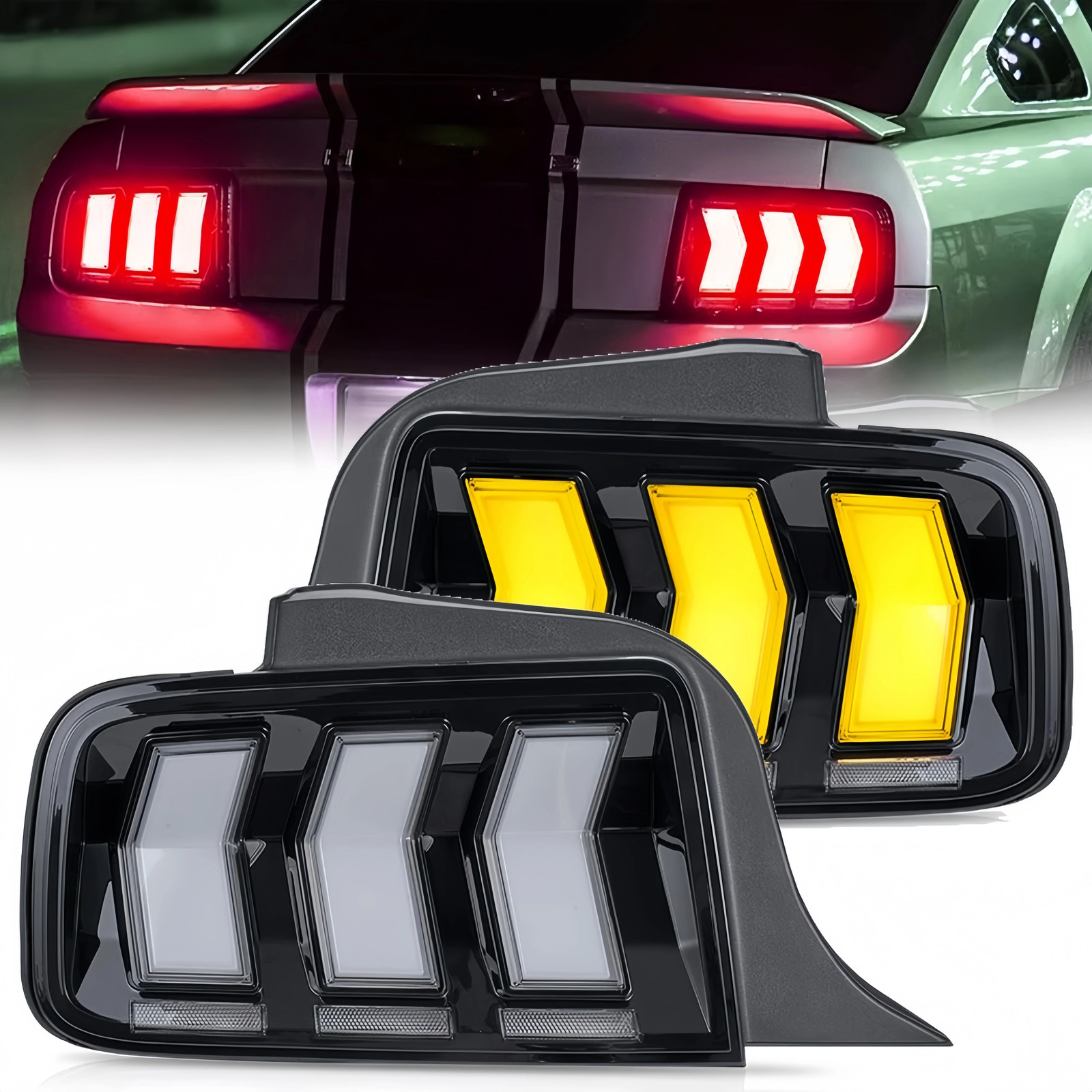 VLAND SMOKED LED Tail Lights For Ford Mustang 2005-09 W/Animation & Sequential