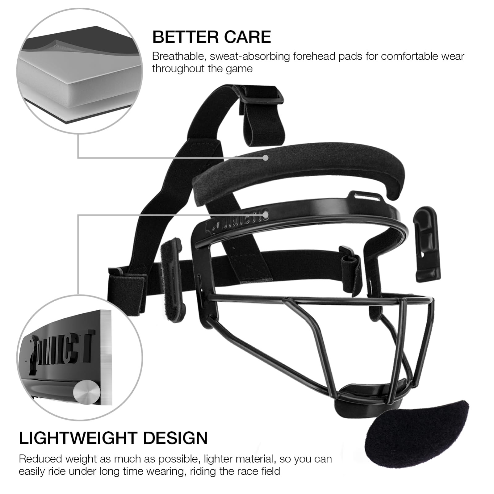 Dinictis Softball Face Mask - Lightweight, Comfortable, Wide View, Durable, Adul