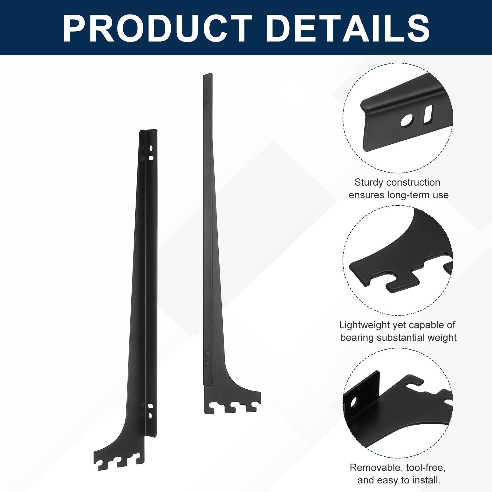 2Pcs Adjustable Shelf Brackets, 15.7" 2.3mm Upright Bracket Shelf Bracket, Black