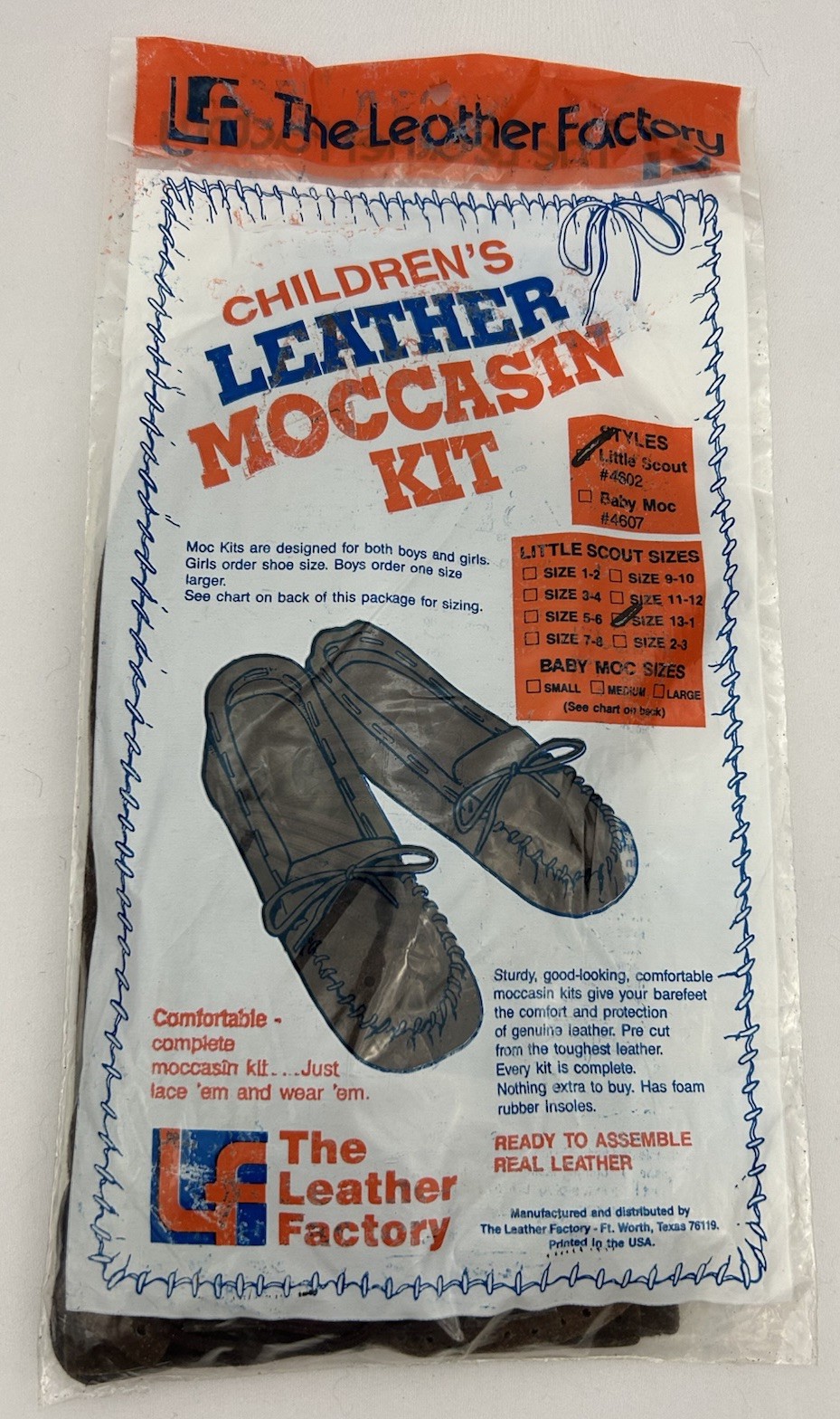 NEW Children’s Leather Moccasin Kit Leather Factory Sz 13-1 Little Scout #4602