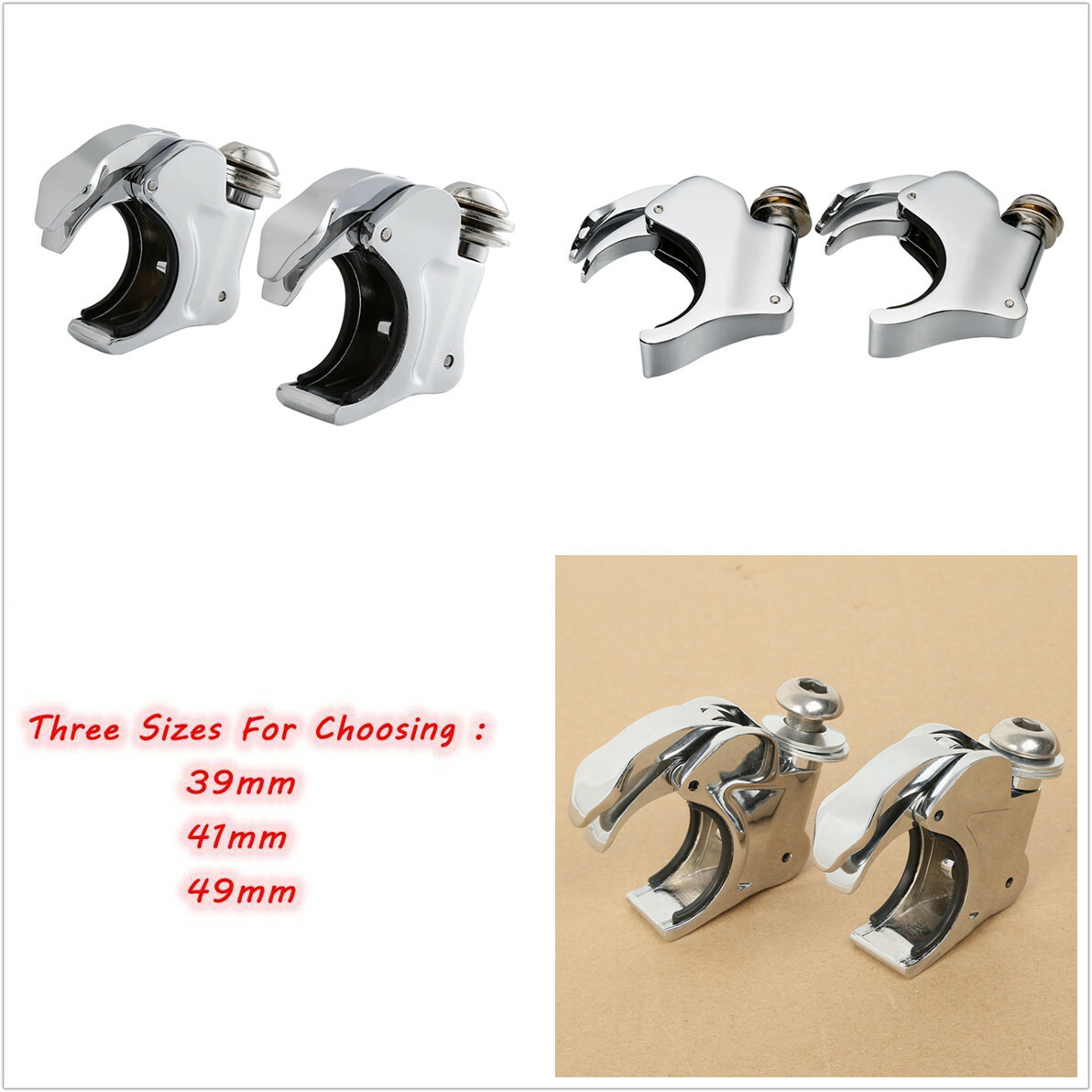 Chrome 39/41/49mm Quick Release Windshield Clamps Fit For Harley Dyna&Sportster