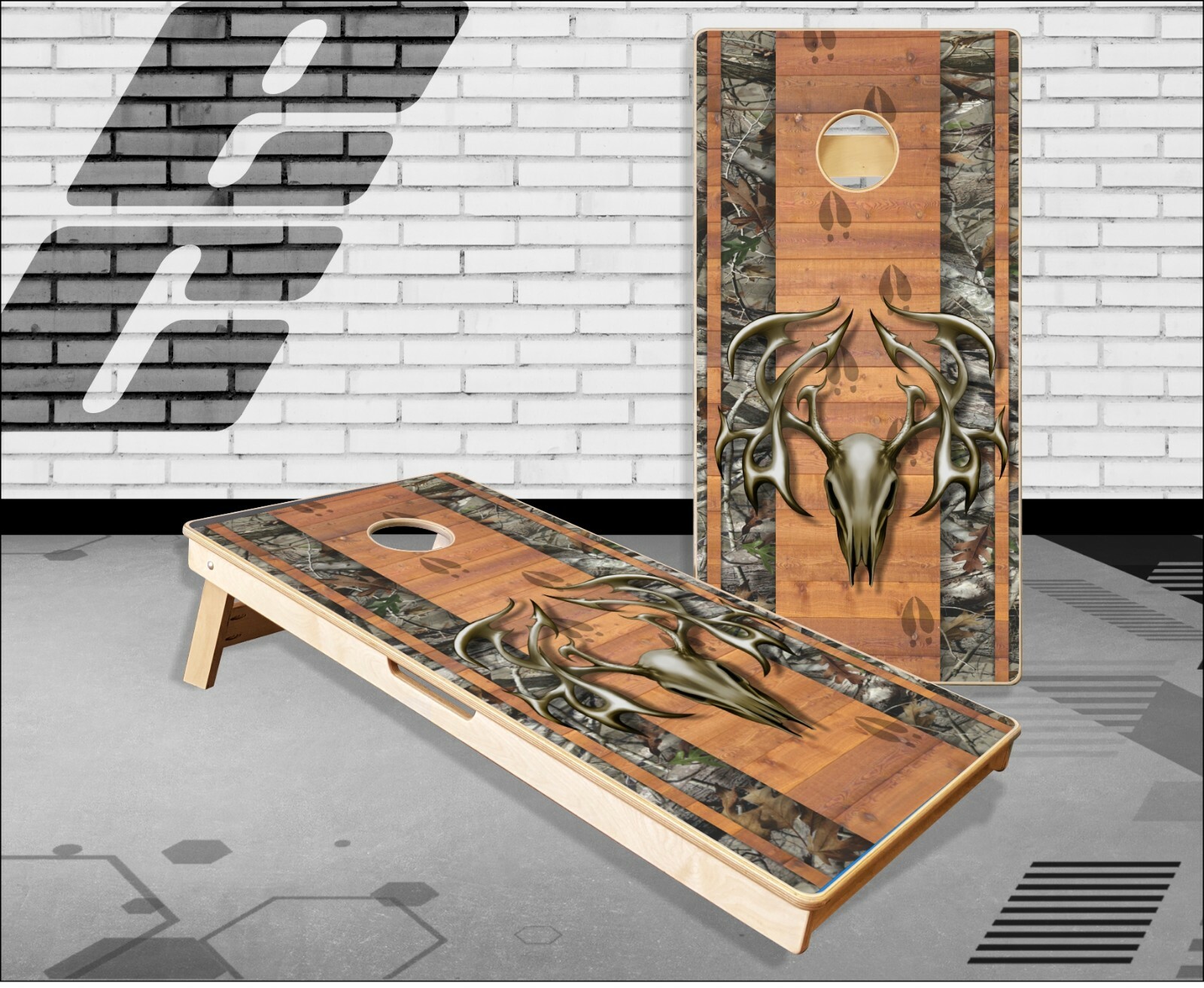 Tribal Buck Skull Camo Cornhole Boards Bean Bag Toss Game