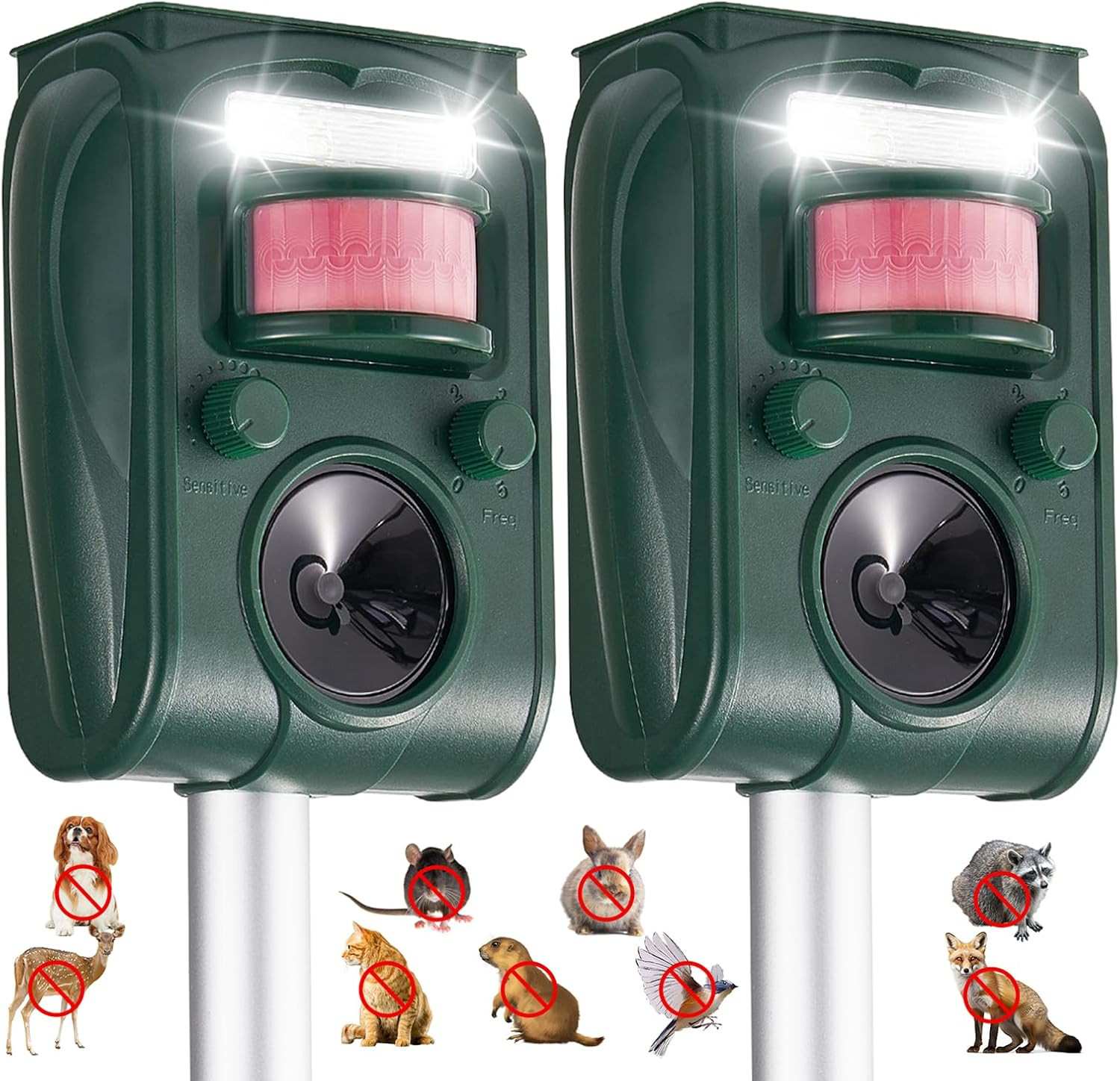 Upgraded Solar Ultrasonic Squirrel Deer Repellent Devices Motion Detection 5 Adj