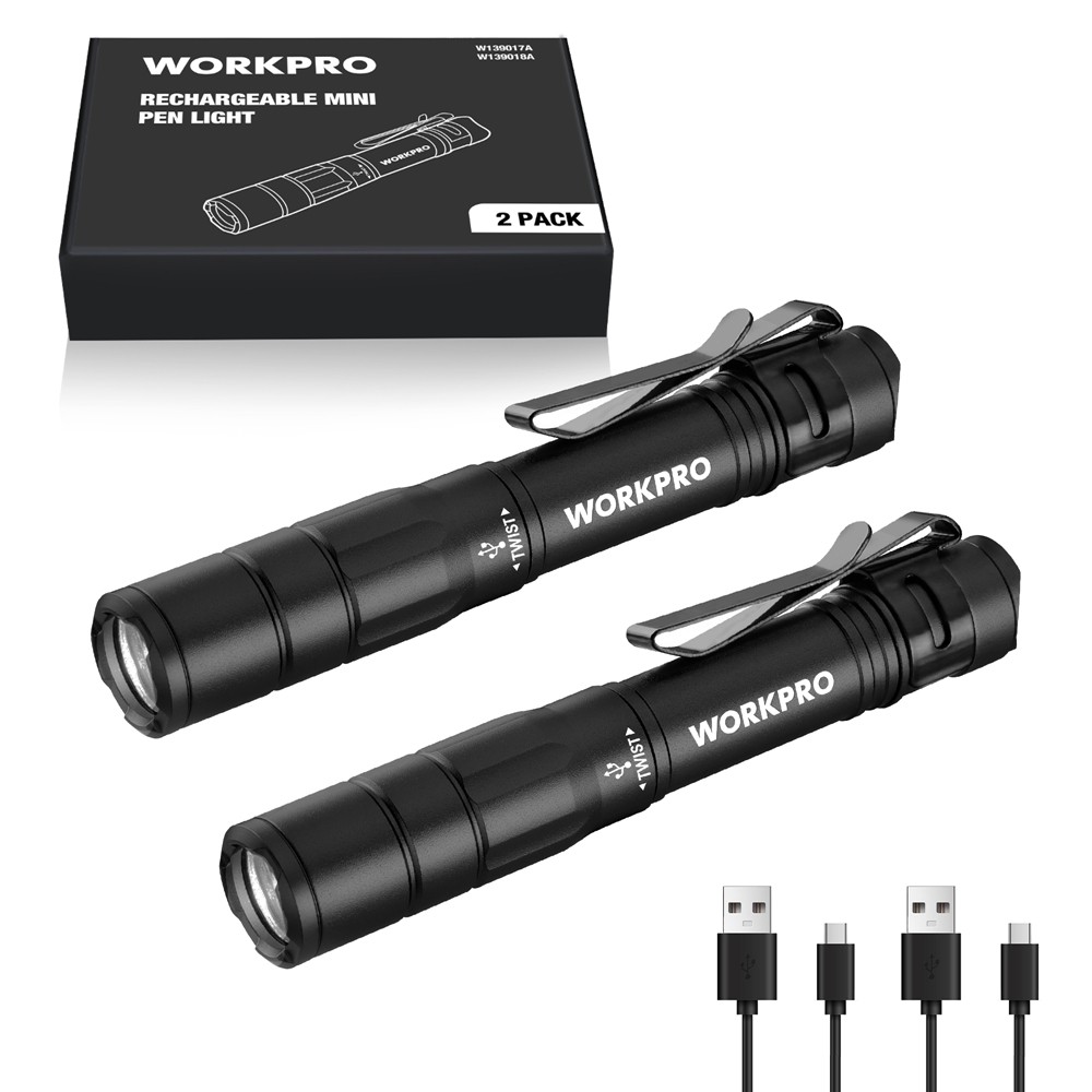 Rechargeable Pen Light, Mini Flashlight 2 Pack Pocket Flashlight 2 x USB C Cable