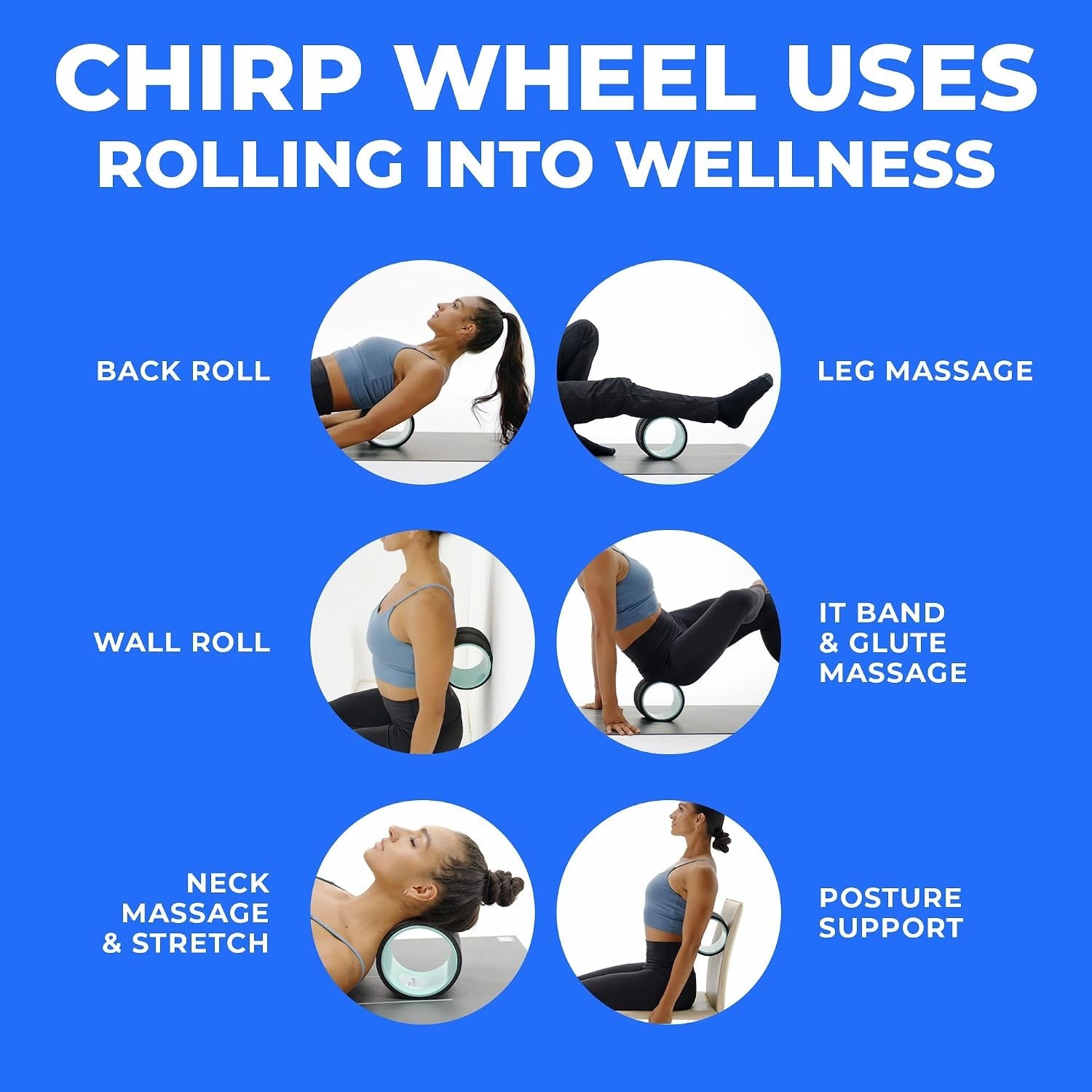 Deep Tissue 6-Inch Wheel+ Foam Roller for Back Pain Control & Flexibility