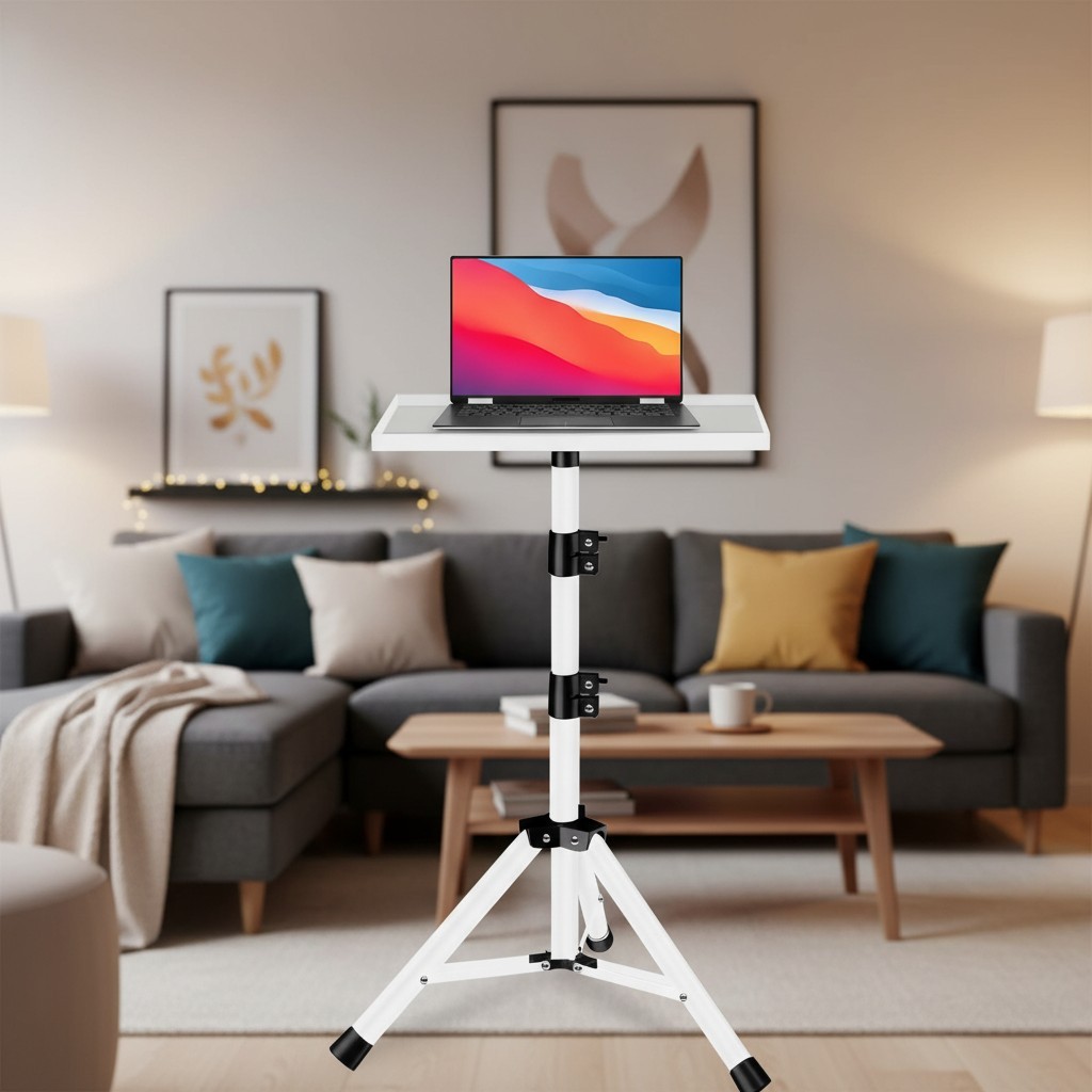 360-Degree Adjustable Projector Stand - Lightweight Metal Design, White Finish