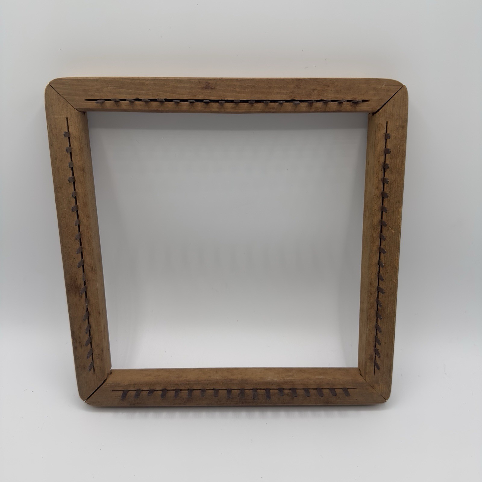 Vintage Wooden Weaving Loom Potholder Loom Square Frame w/ Metal Pegs 7”x7” #F