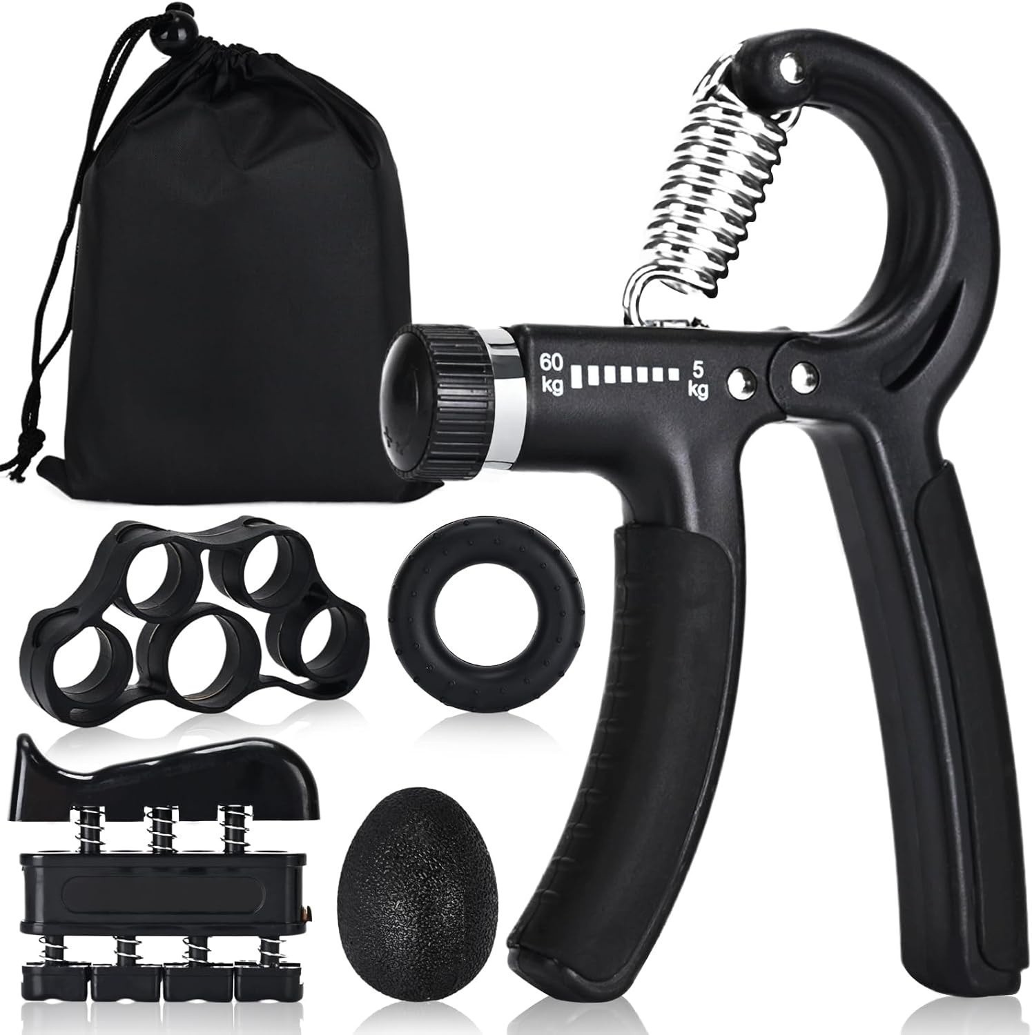 Hand Grip Strengthener Forearm Power Trainer Kit - 5 Pack Adjustable Resistance