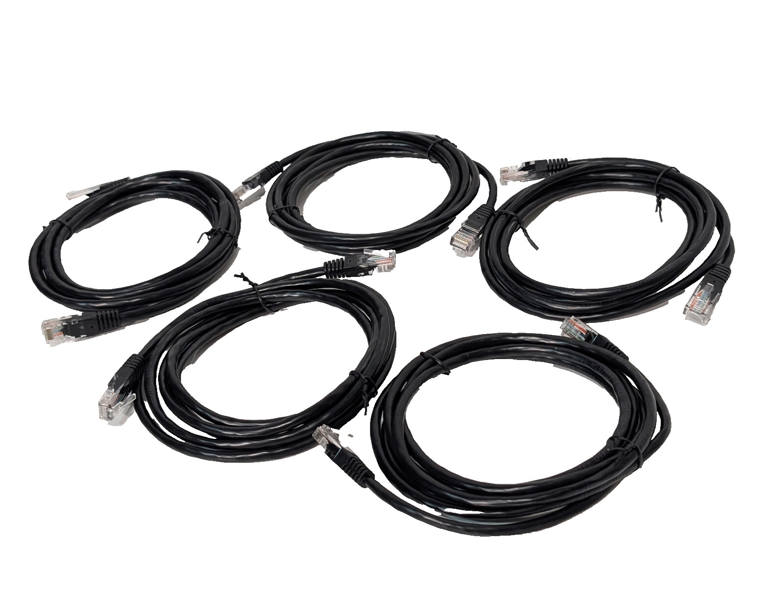 Lot of 5: Black CAT5E Replacement Cables UTP 24 AWG, 11801, ISO/IEC